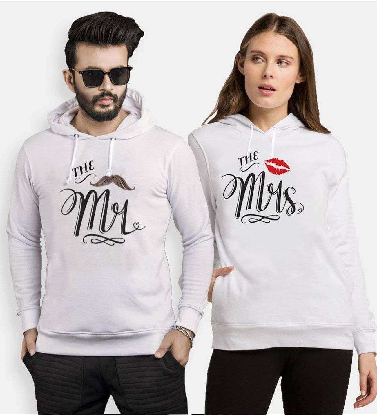 Tshirthane Mrs.Öpücük Mr. Bıyık  Sevgili Kombinleri Kapüşonlu Kombini