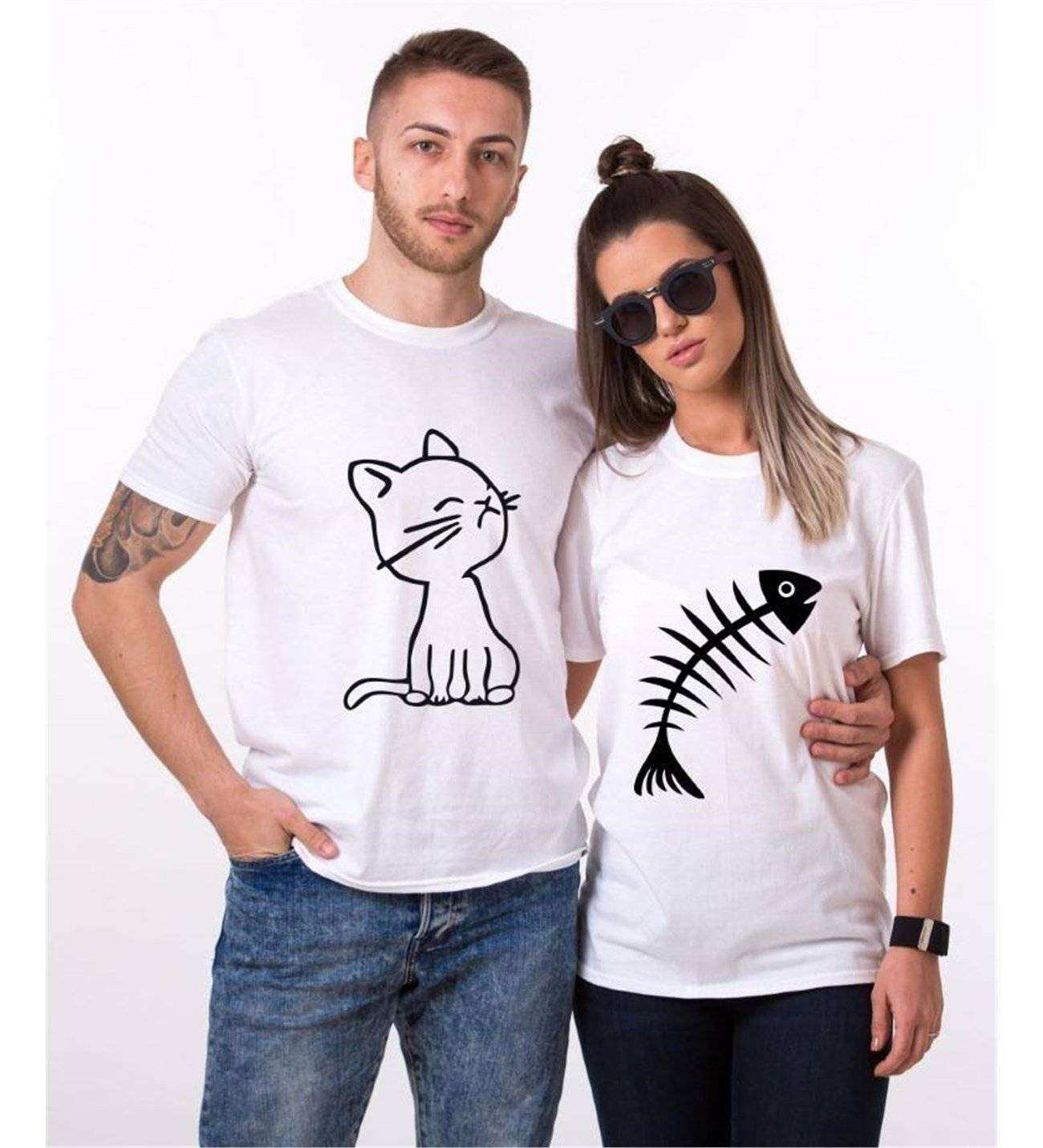 Tshirthane Kedi Ve Balık Cat Fish Sevgili Kombinleri Tshirt Kombini