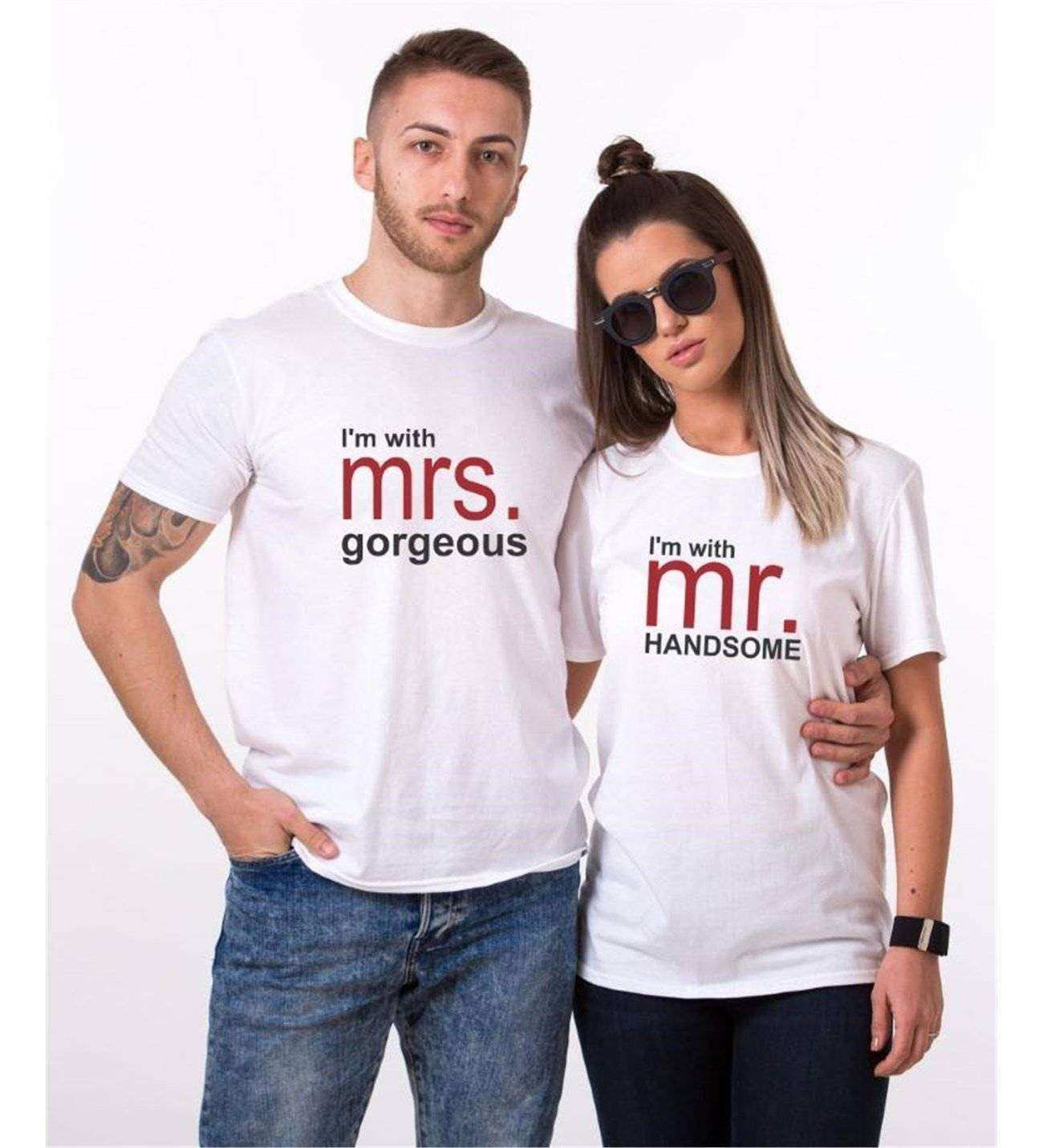 Tshirthane Mr Mrs Handsome Gorgeous Sevgili Kombinleri Tshirt Kombini