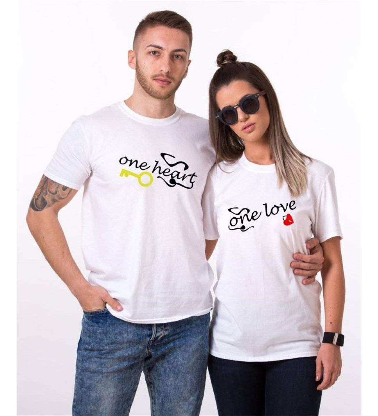 Tshirthane One Heart Love Sevgili Kombinleri Tshirt Kombini