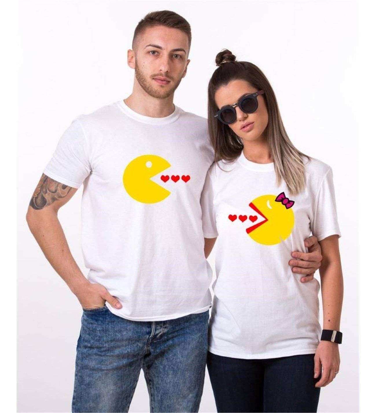 Tshirthane Pacman Kalp Sevgili Kombinleri Tshirt Kombini