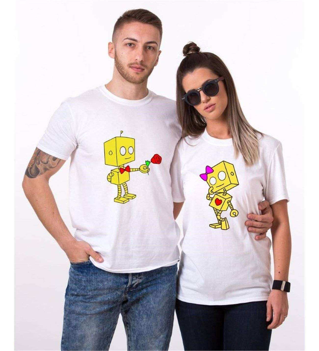 Tshirthane Romantik Robot  Sevgili Kombinleri Tshirt Kombini