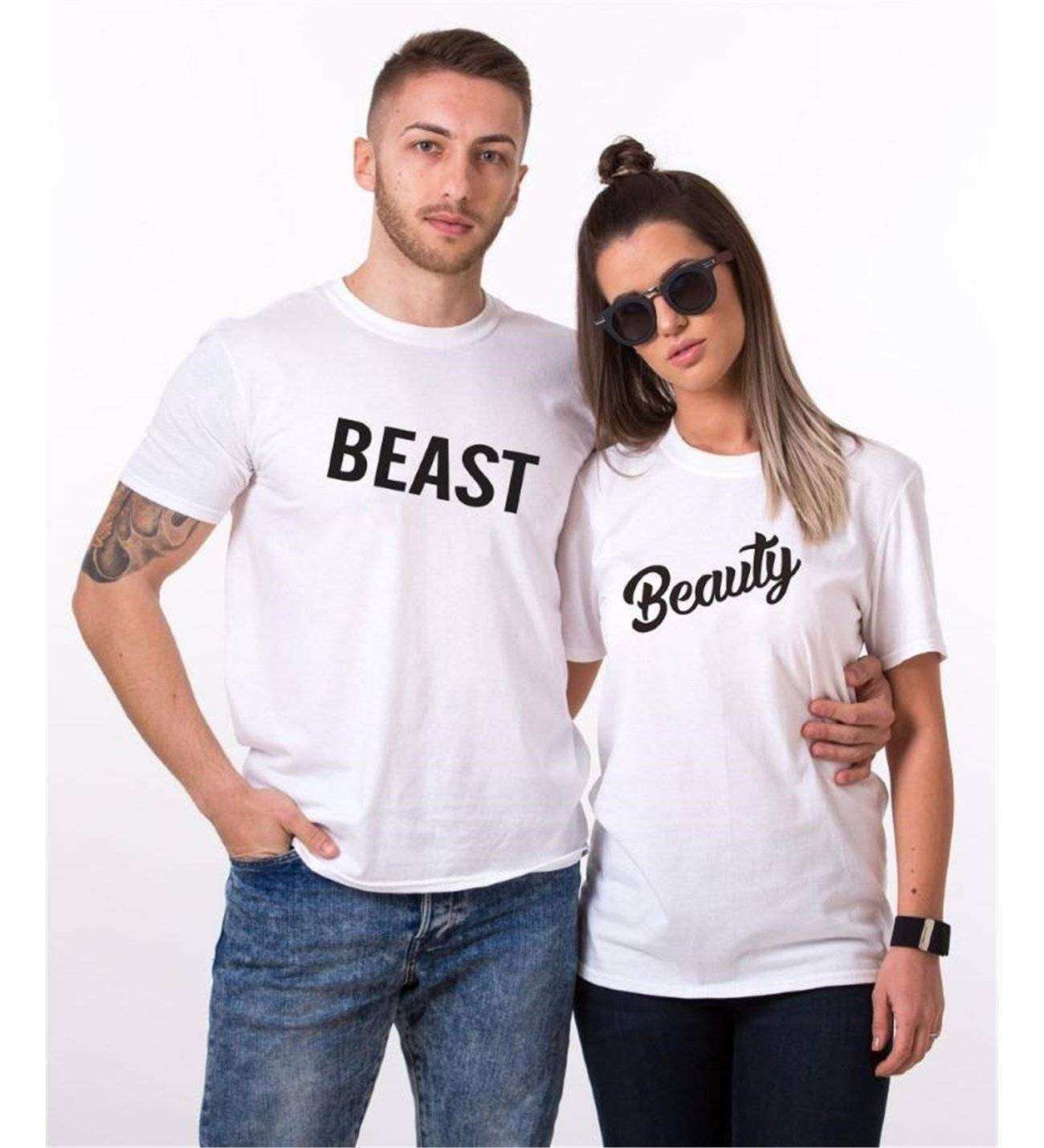 Tshirthane Beast Beauty  Sevgili Kombinleri Tshirt Kombini