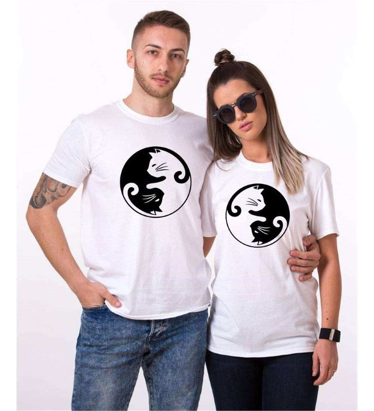 Tshirthane Cat Yingyang  Sevgili Kombinleri Tshirt Kombini