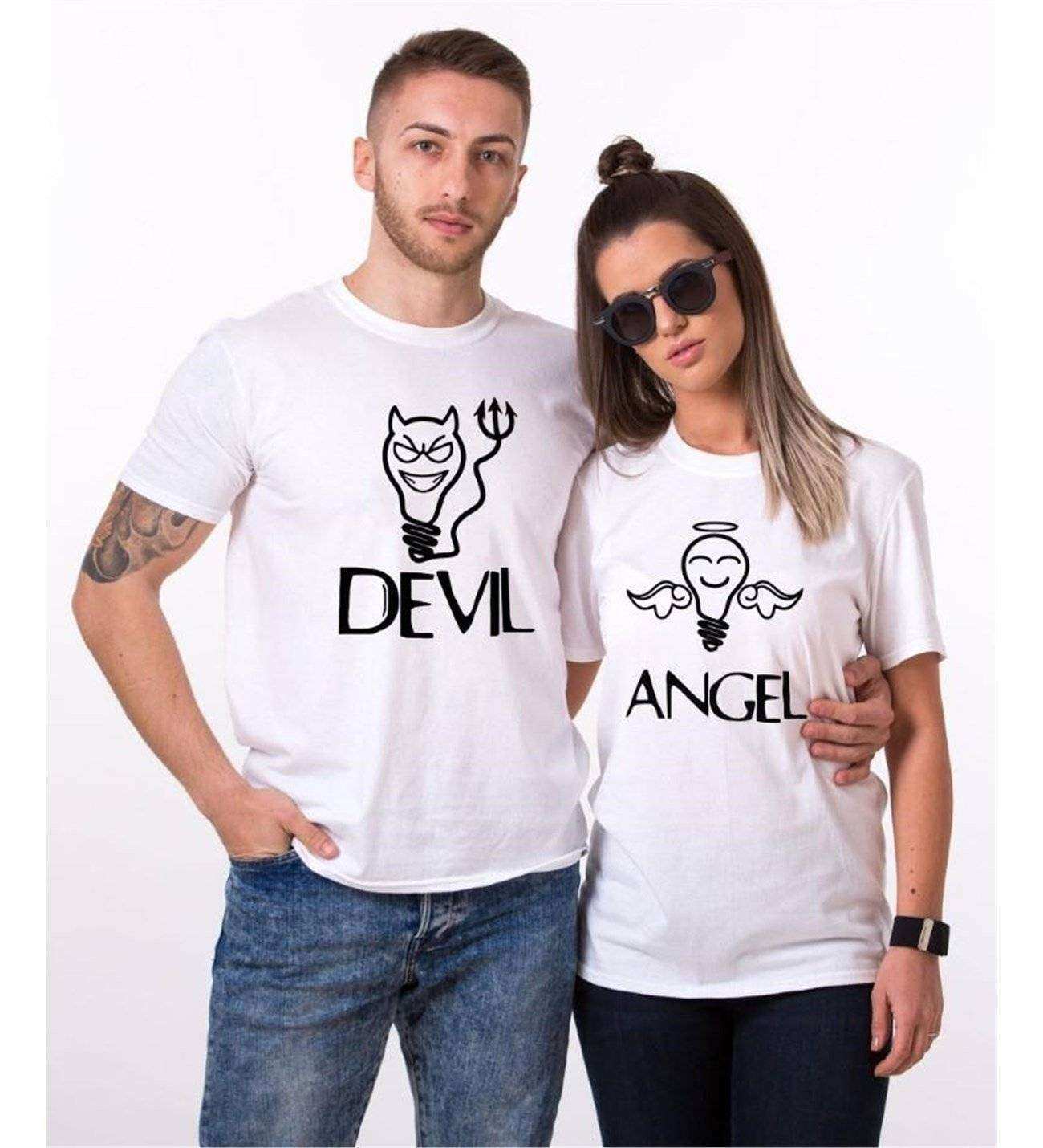 Tshirthane Devil Angel Sevgili Kombinleri Tshirt Kombini