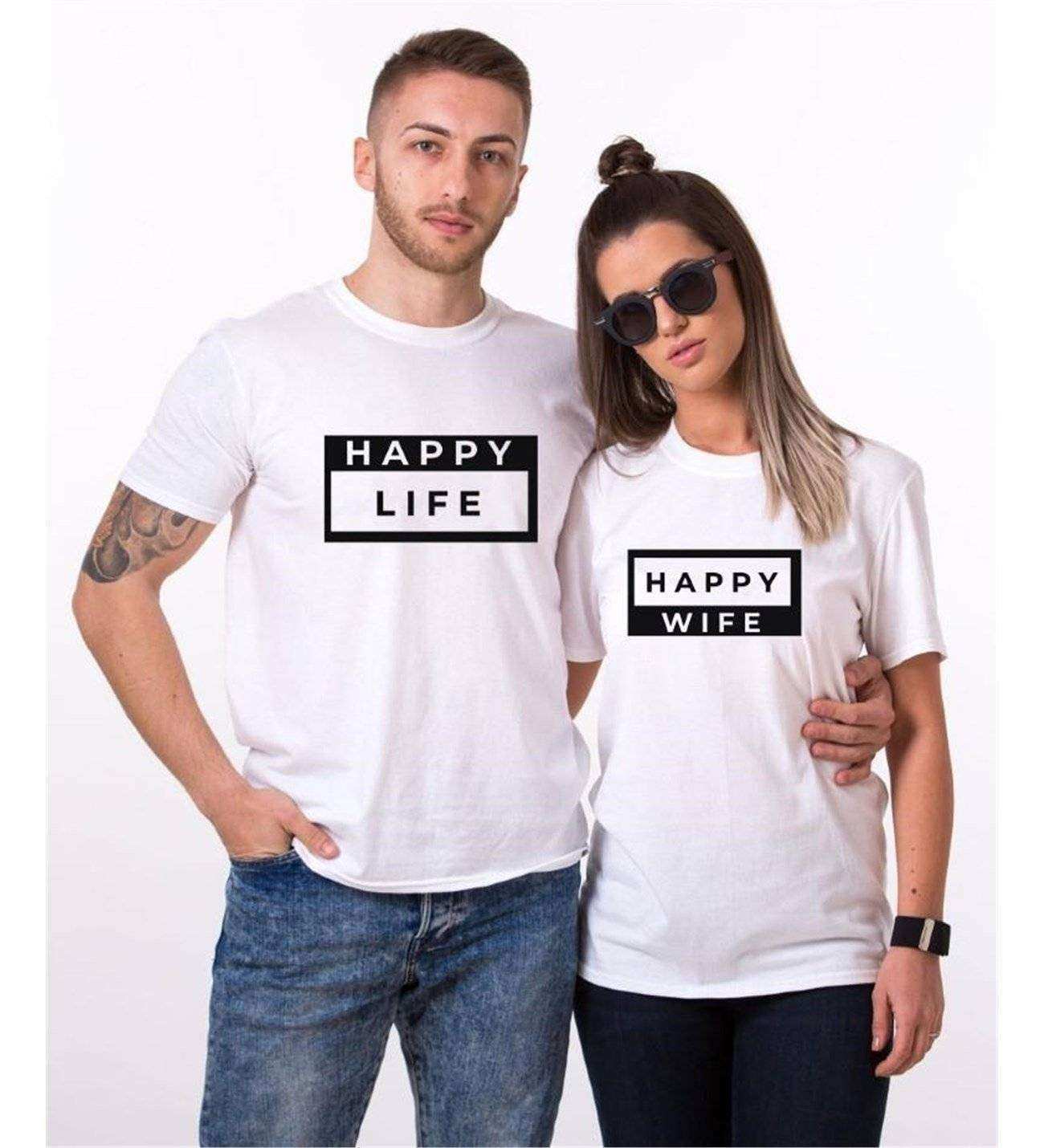 Tshirthane Happy  Sevgili Kombinleri Tshirt Kombini