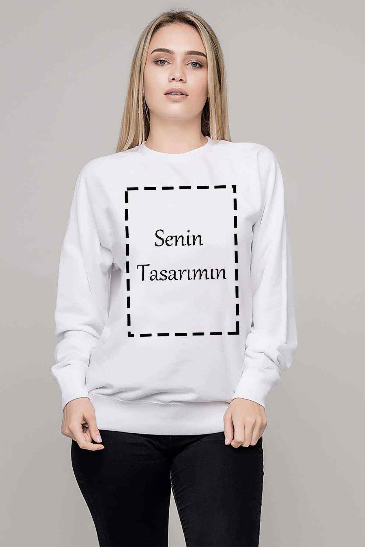 Kendin Tasarla Beyaz Kadın Sweatshirt