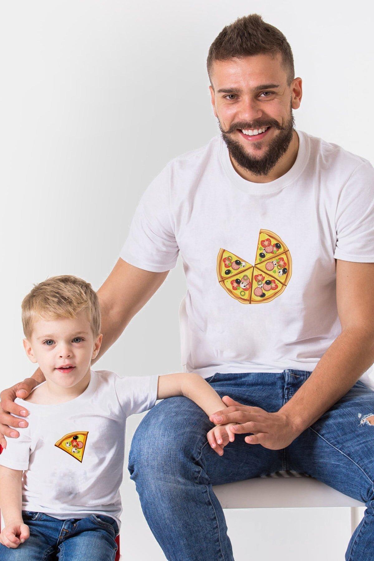 Pizza Ve Dilimi Baba Oğul Kız Tshirt(Tek Ürün Fiyatıdır Kombin Yapmak için 2 Adet Sepete Ekleyiniz)