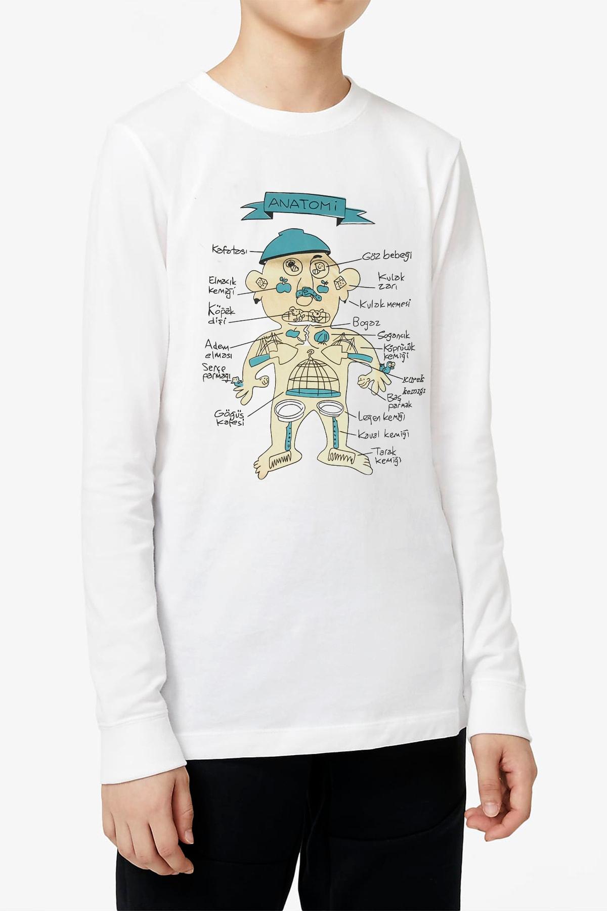 Anatomy Komik Baskılı Çocuk Long Sleeve Ekru Tshirt Sweatshirt