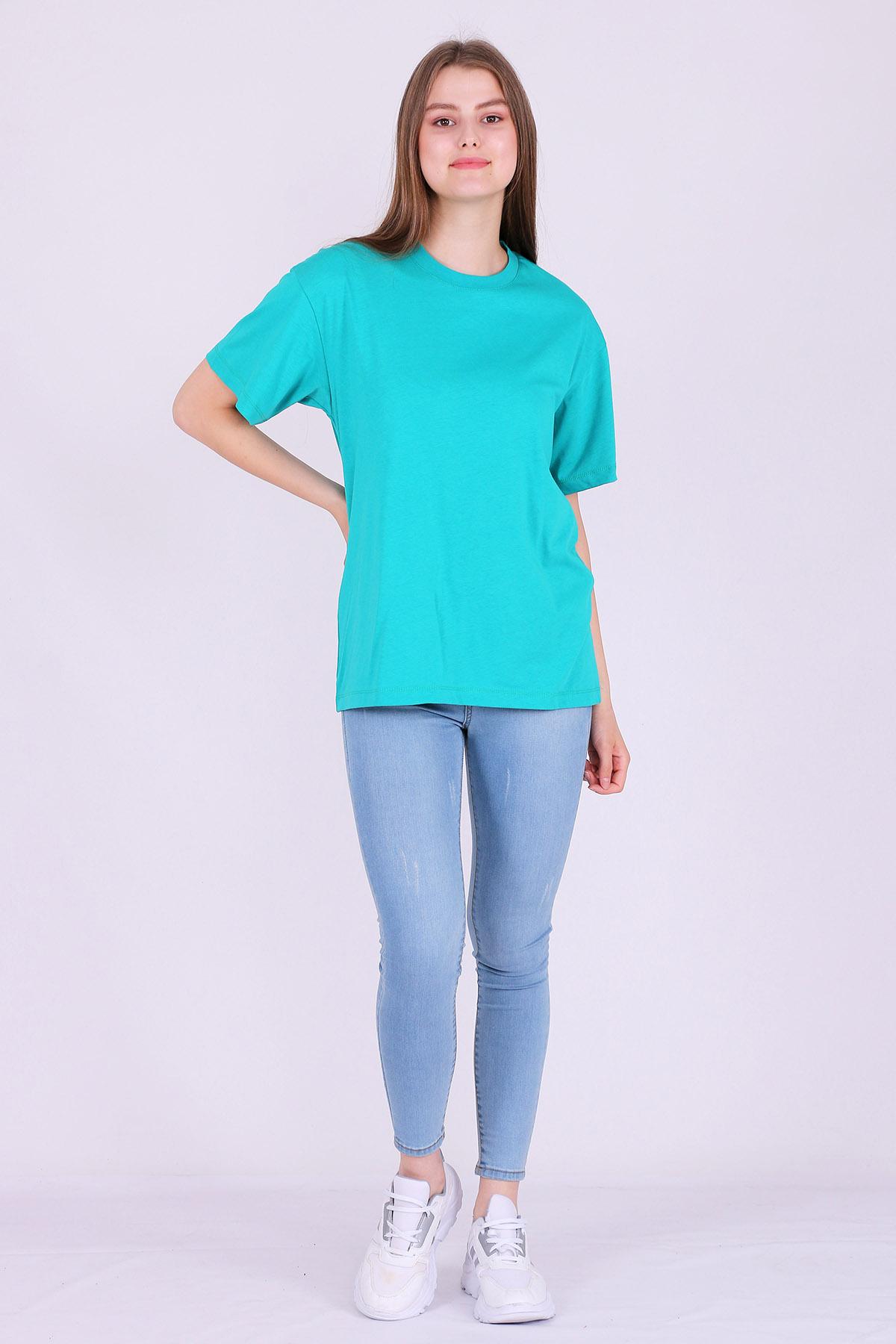 Yeşil Basic Oversize Kadın Tshirt