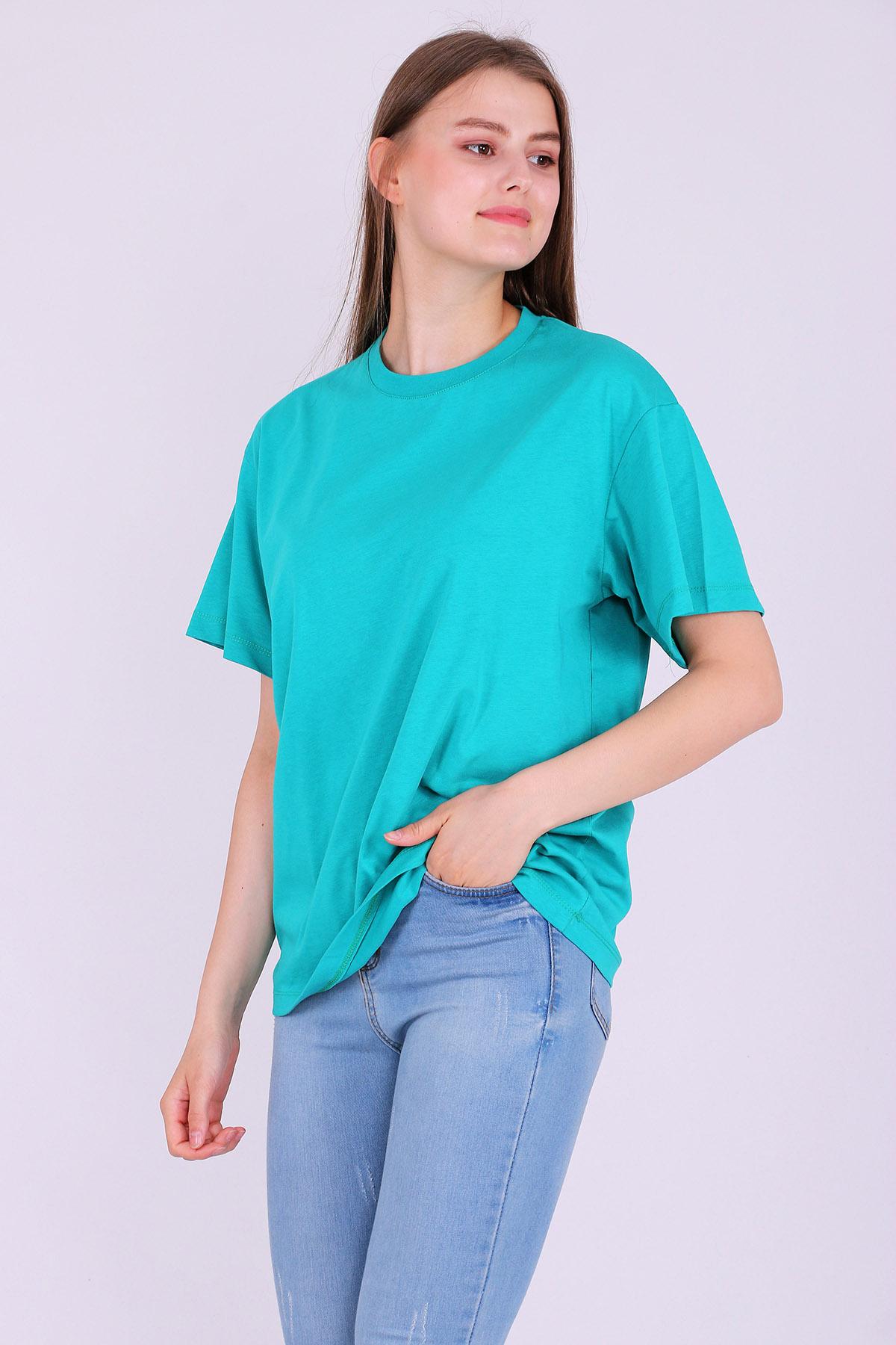Yeşil Basic Oversize Kadın Tshirt