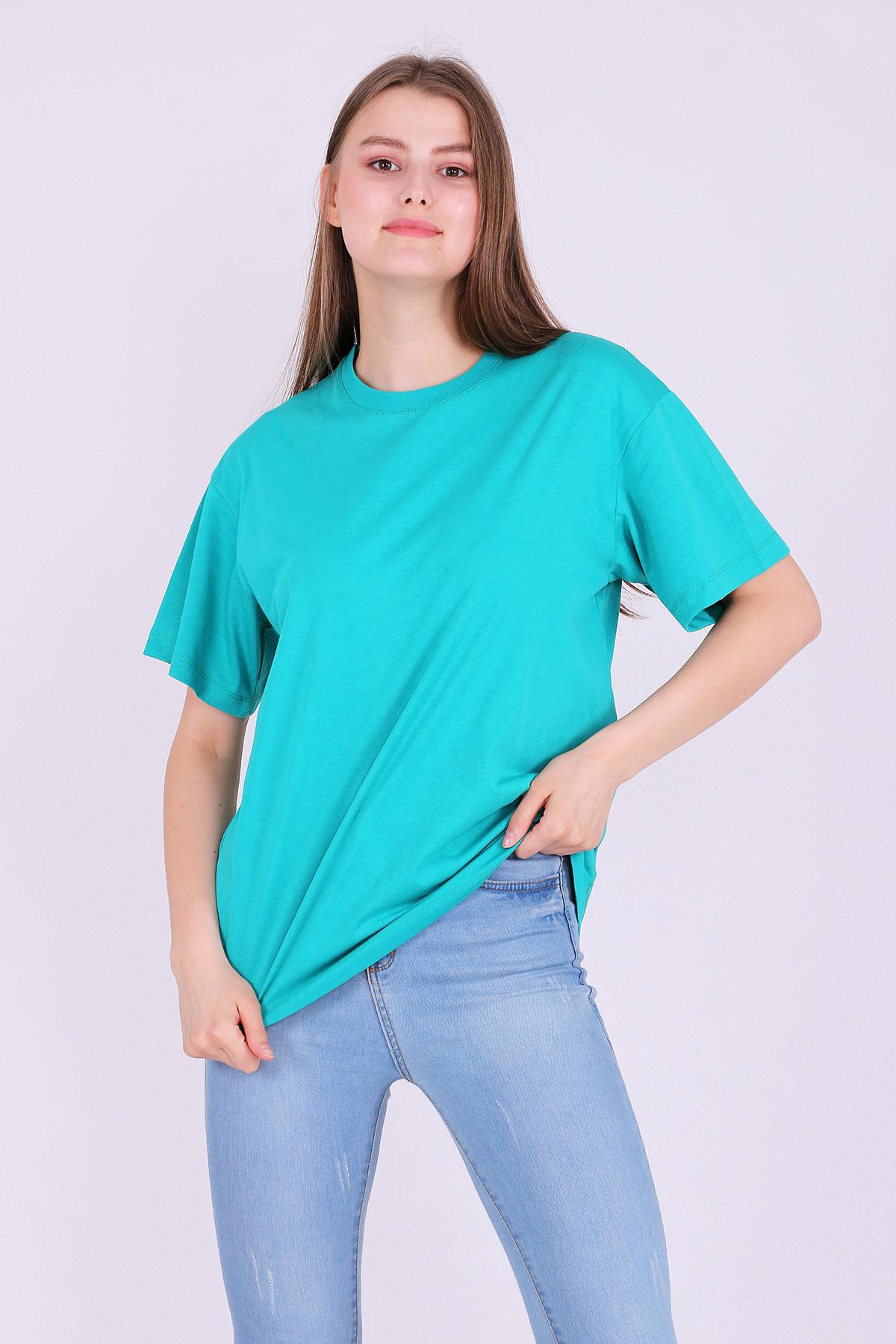 Yeşil Basic Oversize Kadın Tshirt