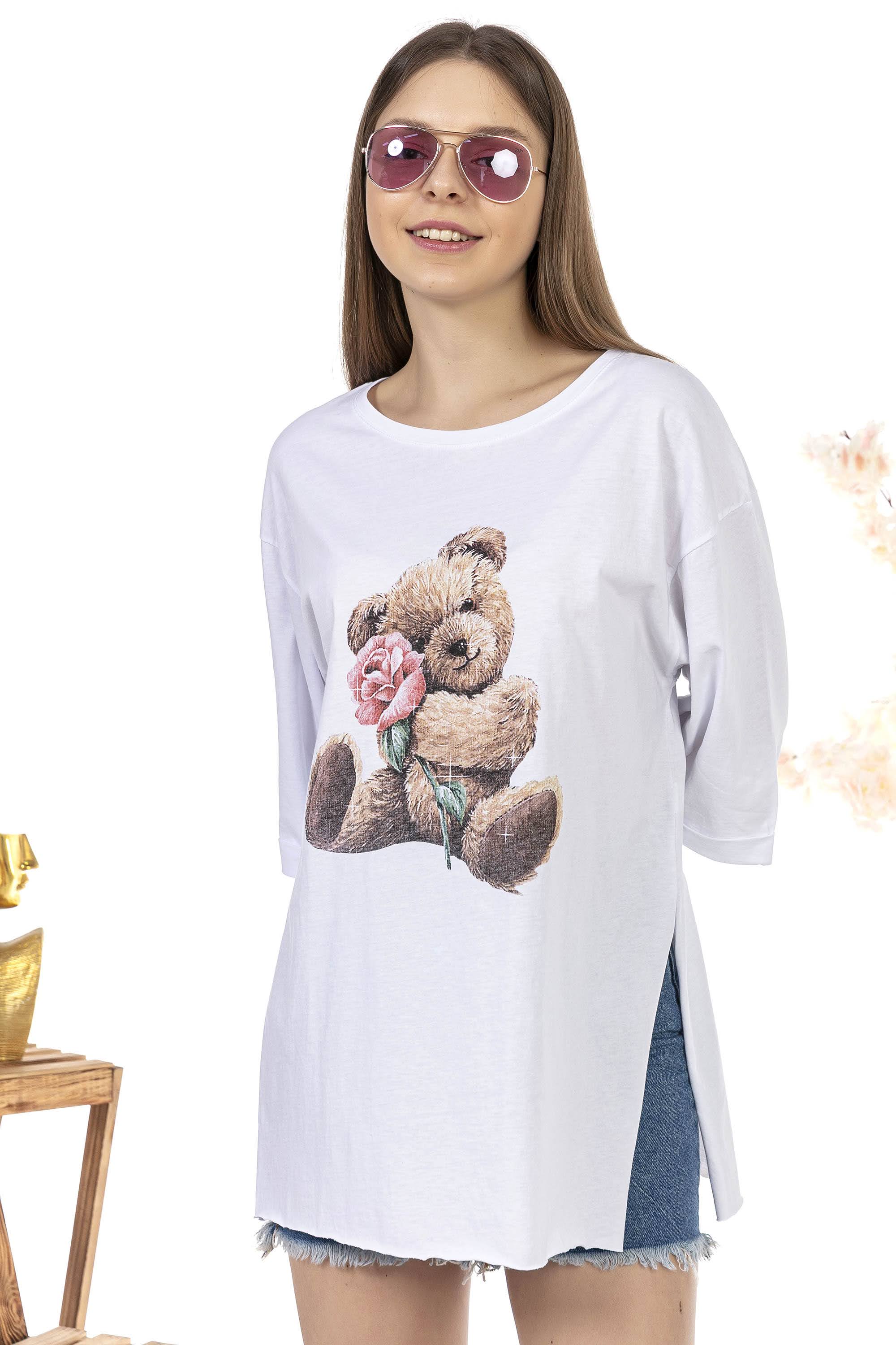 Kadın Oversize Bear Baskılı Tshirt