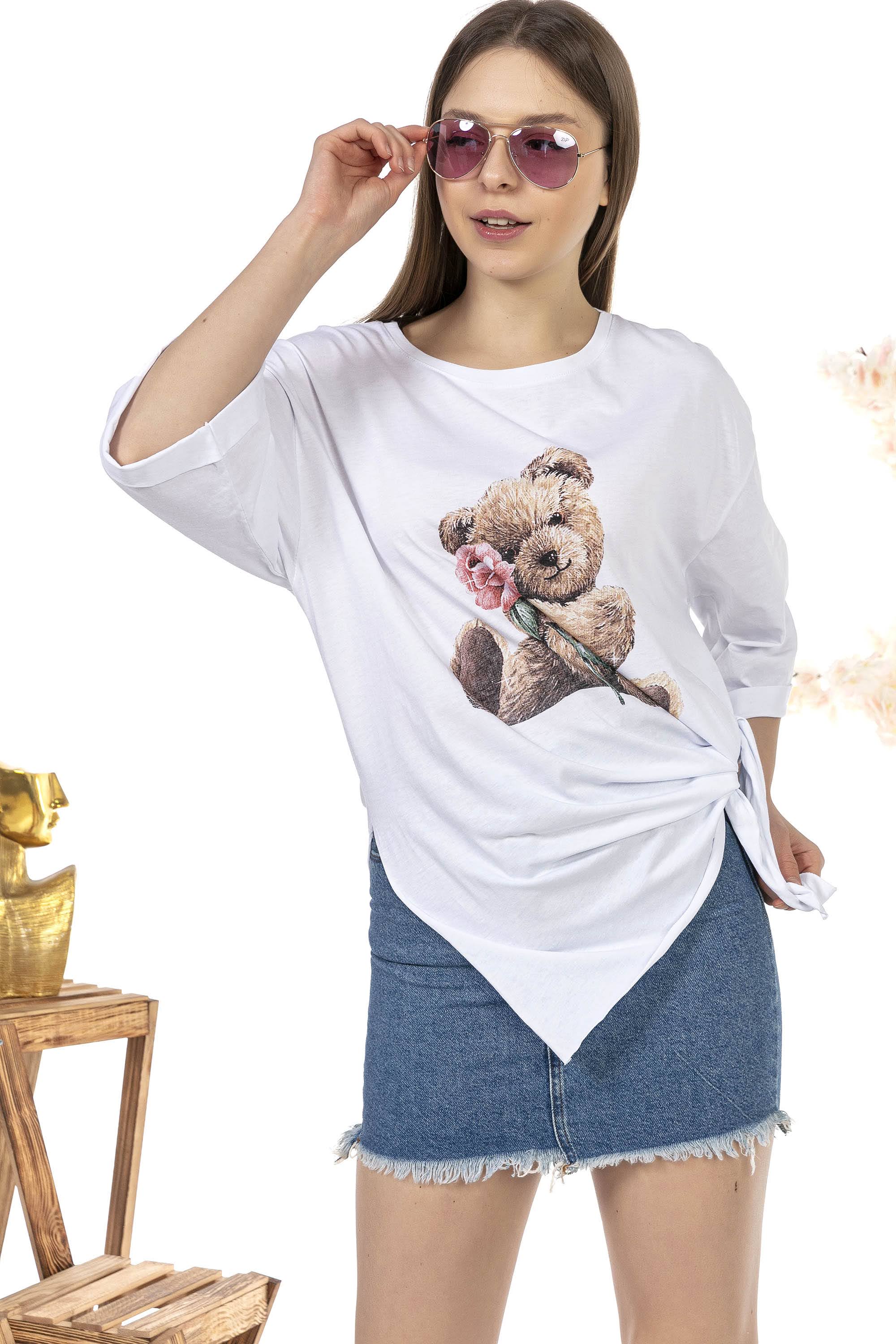 Kadın Oversize Bear Baskılı Tshirt
