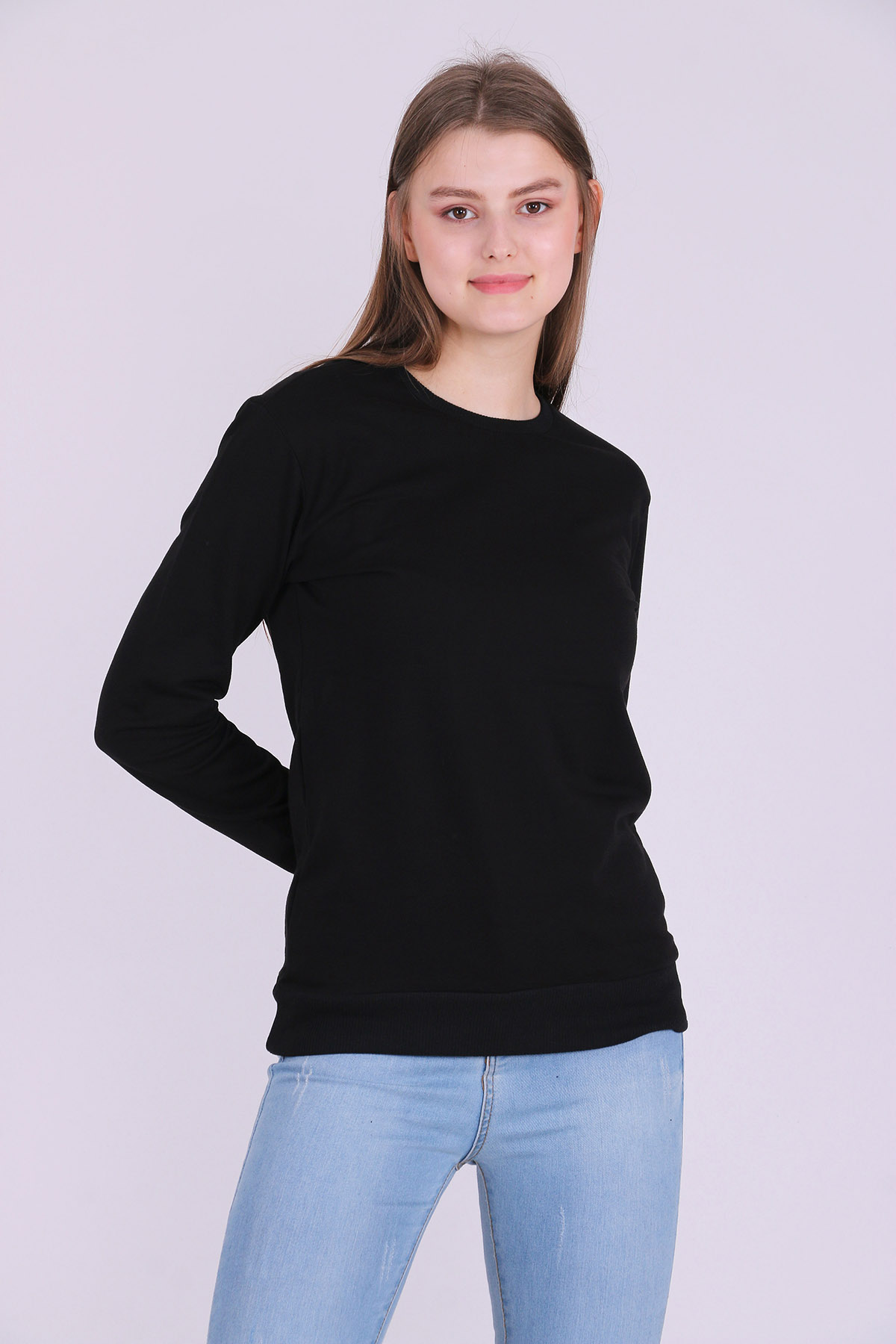 Siyah Basic Kadın 2 iplik Sweatshirt