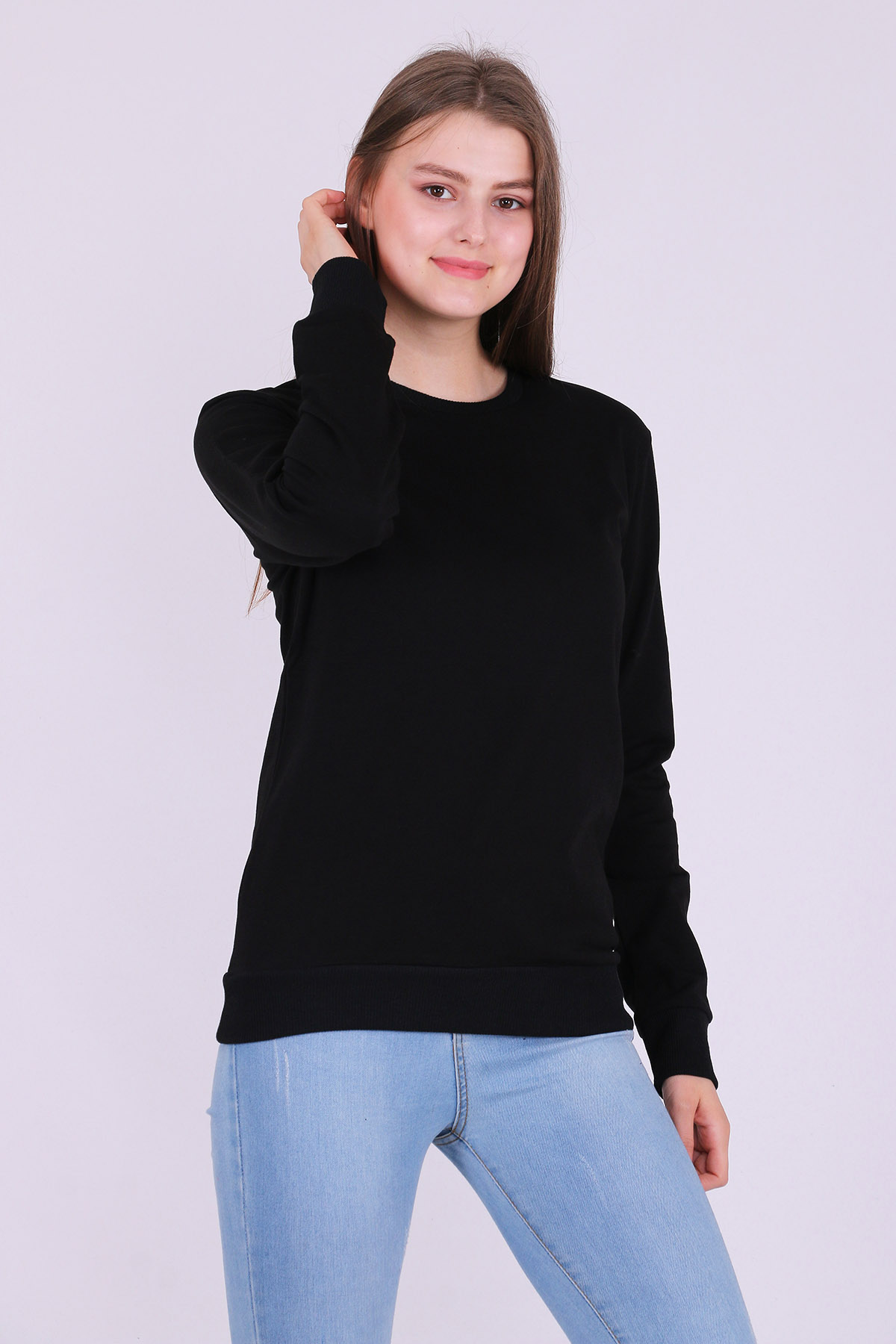 Siyah Basic Kadın 2 iplik Sweatshirt
