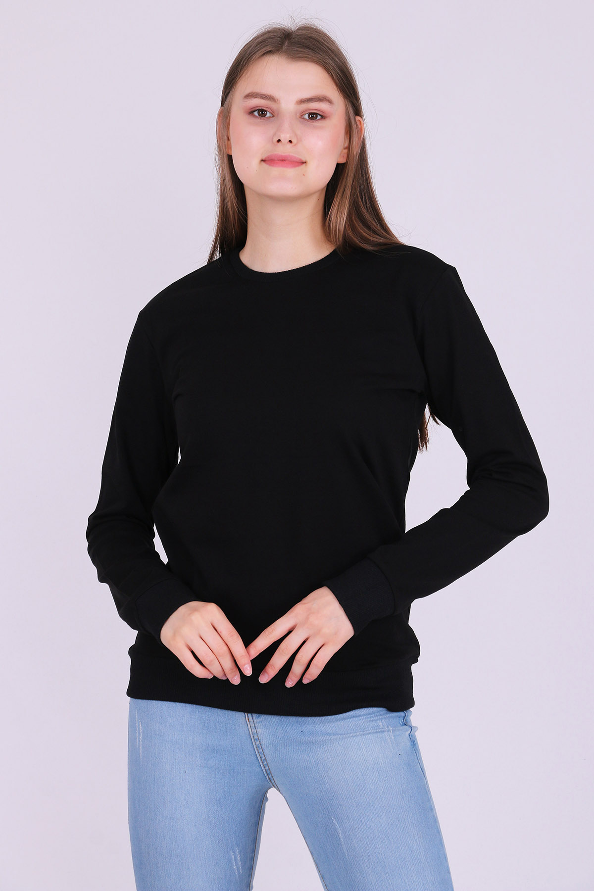 Siyah Basic Kadın 2 iplik Sweatshirt