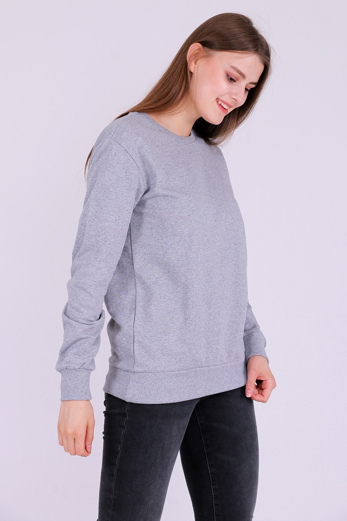 Gri Basic Kadın 2 iplik Sweatshirt
