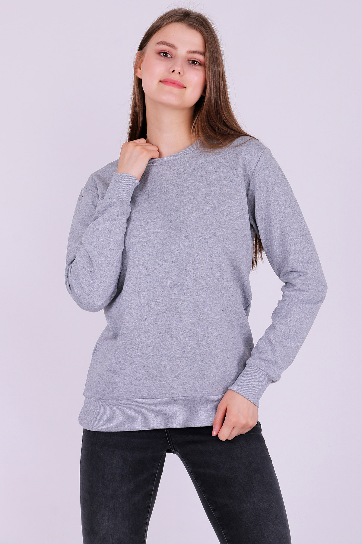 Gri Basic Kadın 2 iplik Sweatshirt