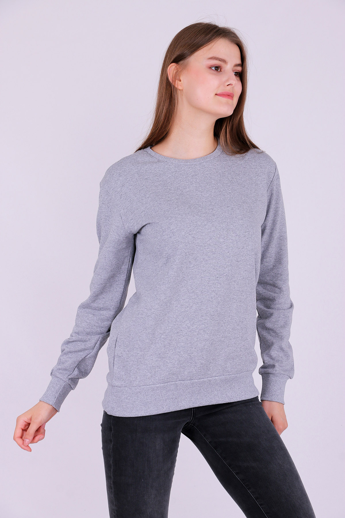 Gri Basic Kadın 2 iplik Sweatshirt