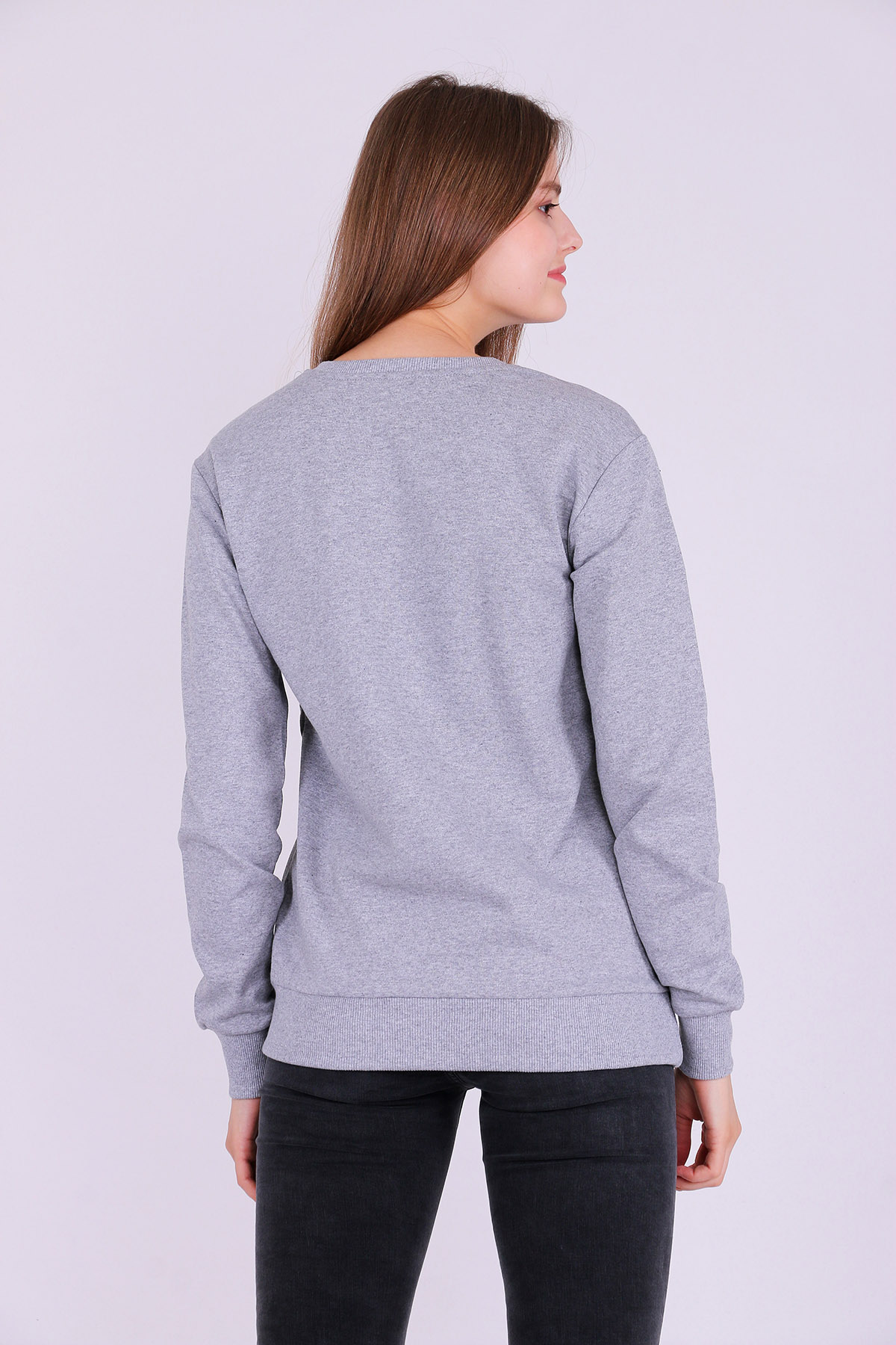 Gri Basic Kadın 2 iplik Sweatshirt