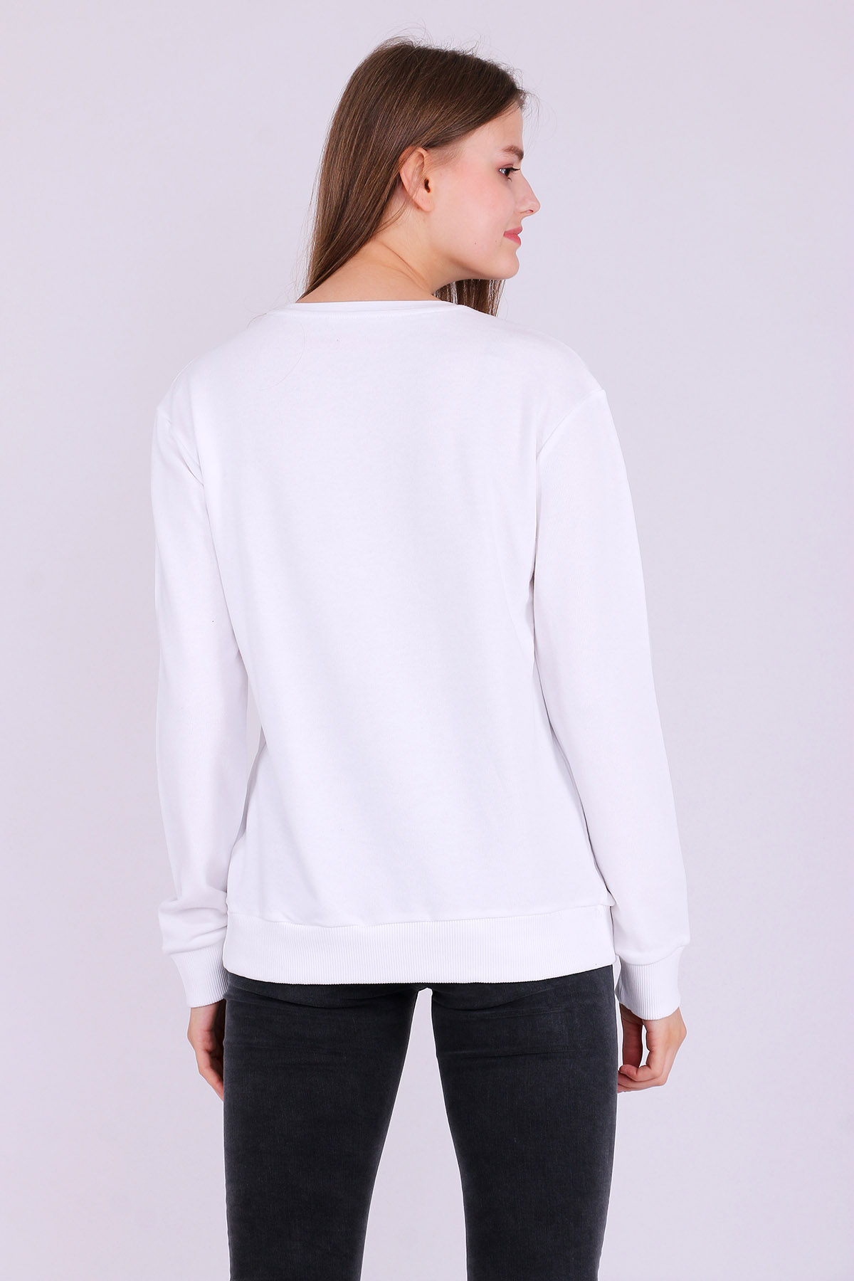 Beyaz Basic Kadın 2 iplik Sweatshirt