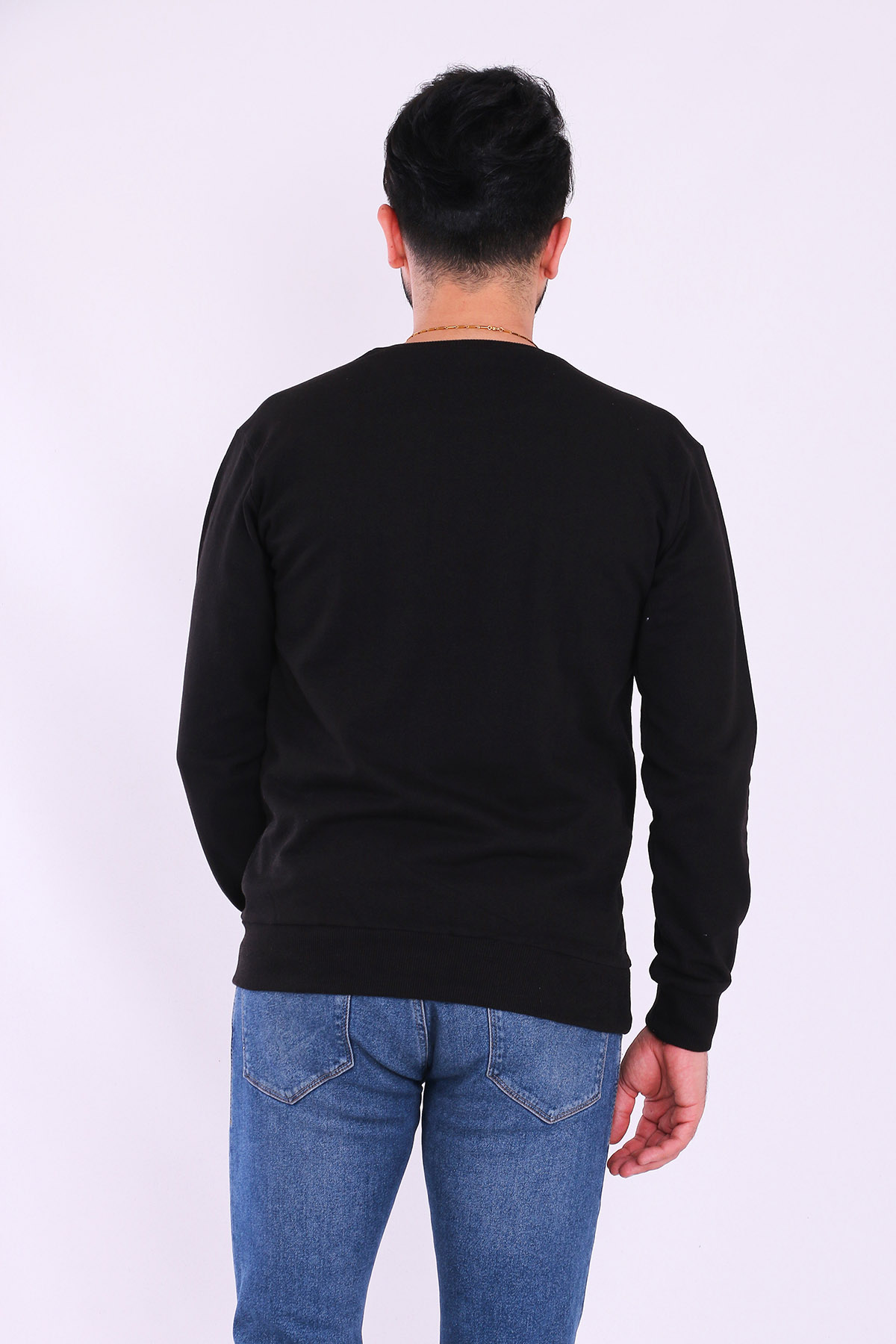 Siyah Basic Erkek 2 iplik Sweatshirt