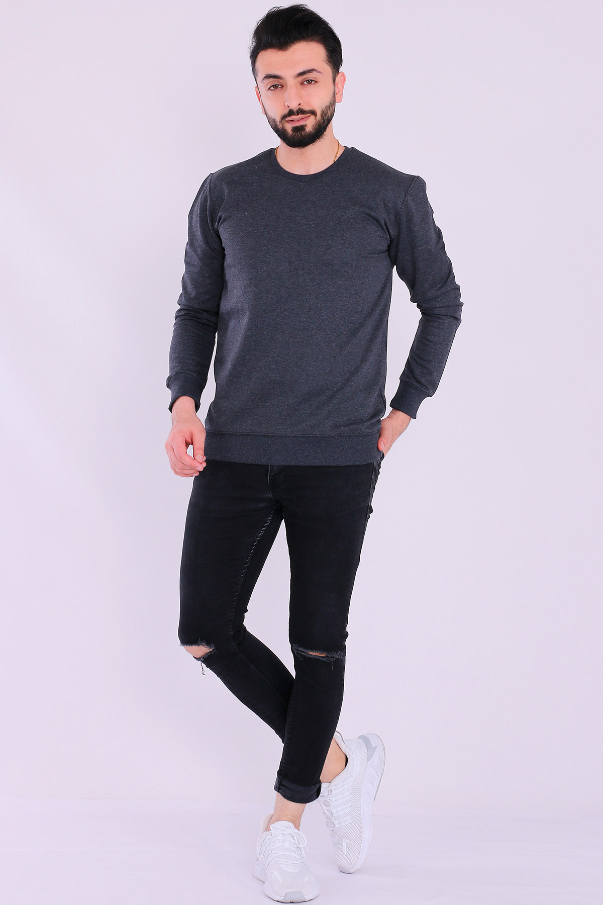 Antrasit Basic Erkek 2 iplik Sweatshirt