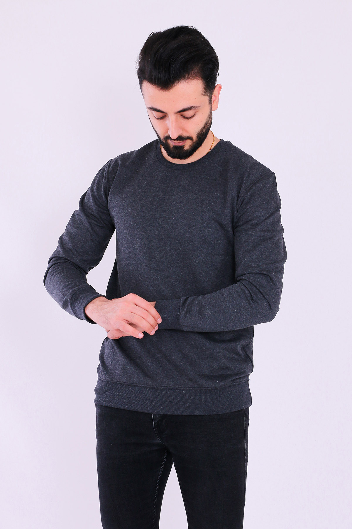 Antrasit Basic Erkek 2 iplik Sweatshirt