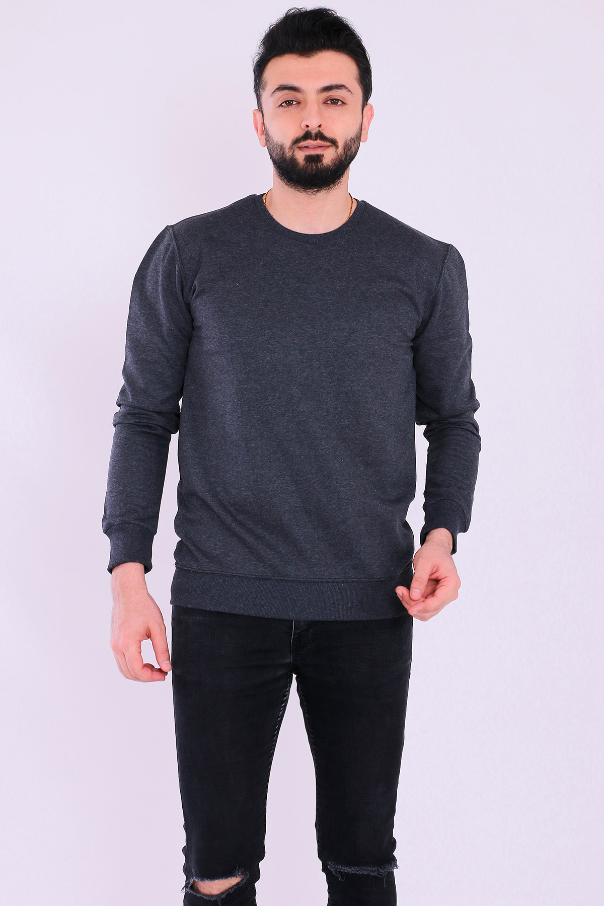 Antrasit Basic Erkek 2 iplik Sweatshirt