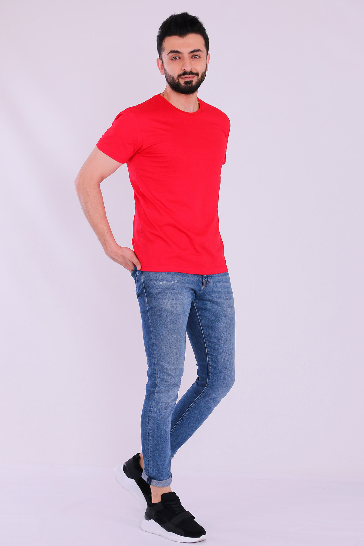 Kırmızı Basic Kısakol Erkek Slim Fit Tshirt