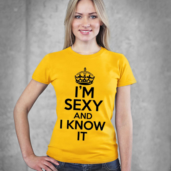 I Know it Baskılı Dar Kesim Kadın Sarı t-shirt