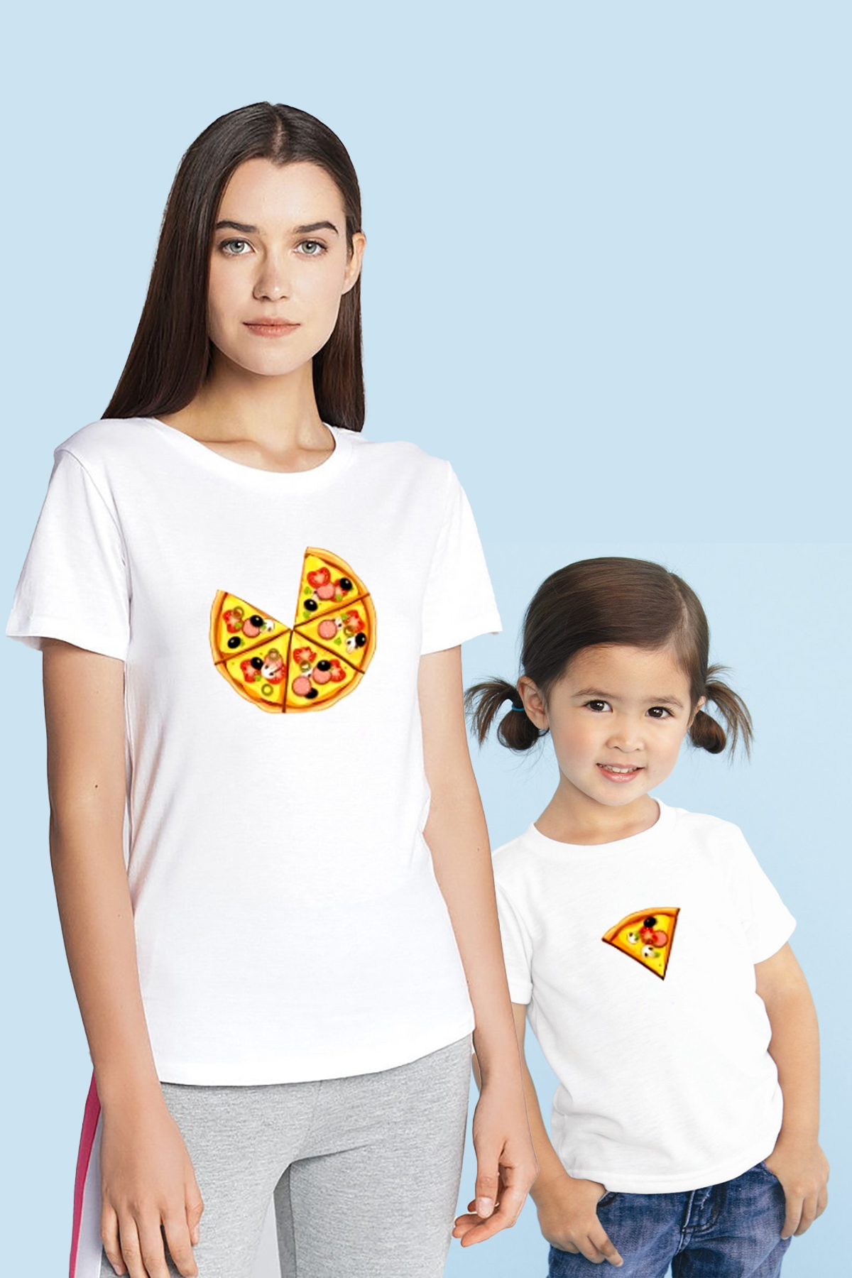 Pizza ve Dilimi Anne Kız & Oğul tişört (TEK ÜRÜN FİYATIDIR KOMBİN YAPMAK İÇİN 2 ADET SEPETE EKLEYİNİ