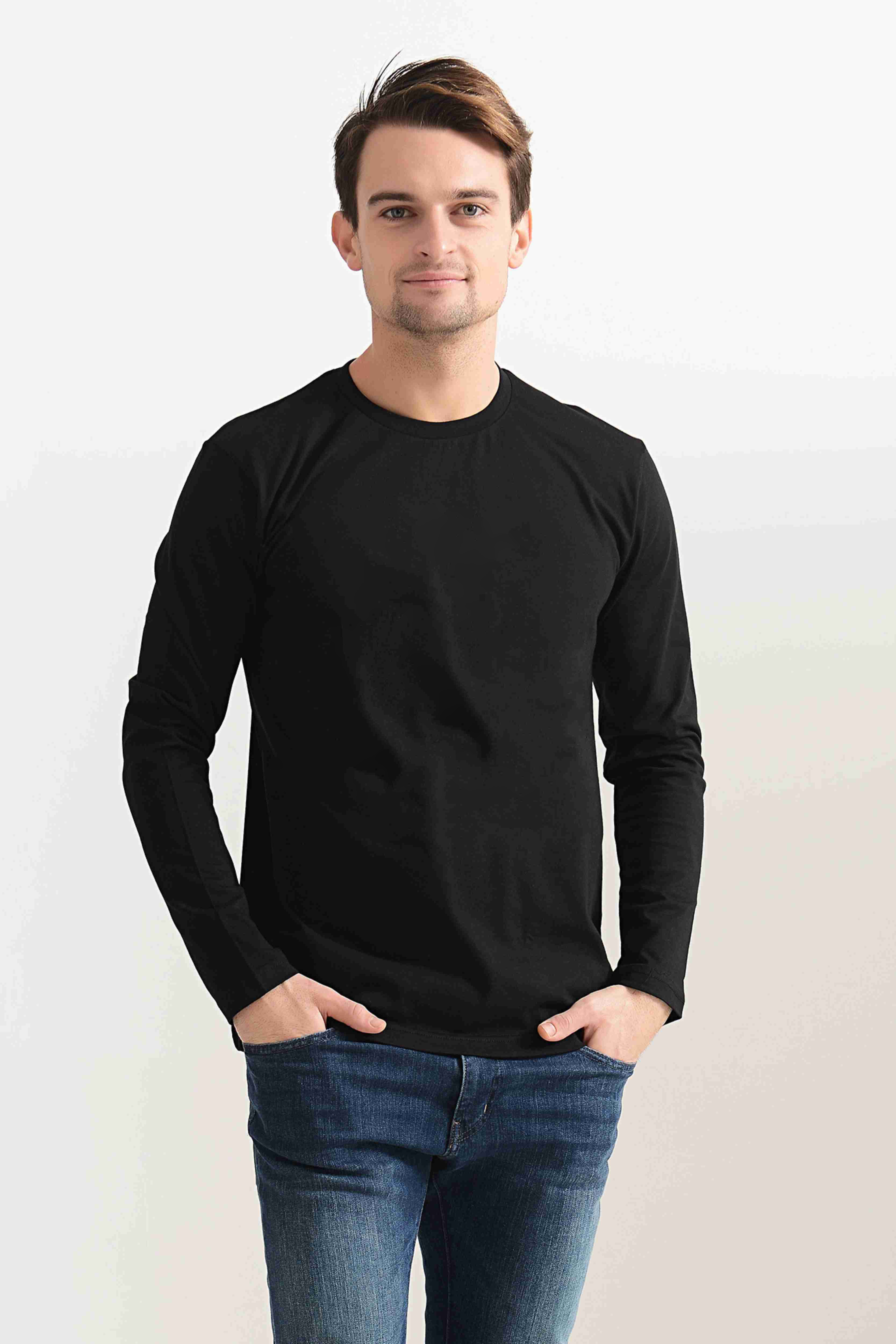 Basic Siyah Erkek Long Sleeve Sweatshirt