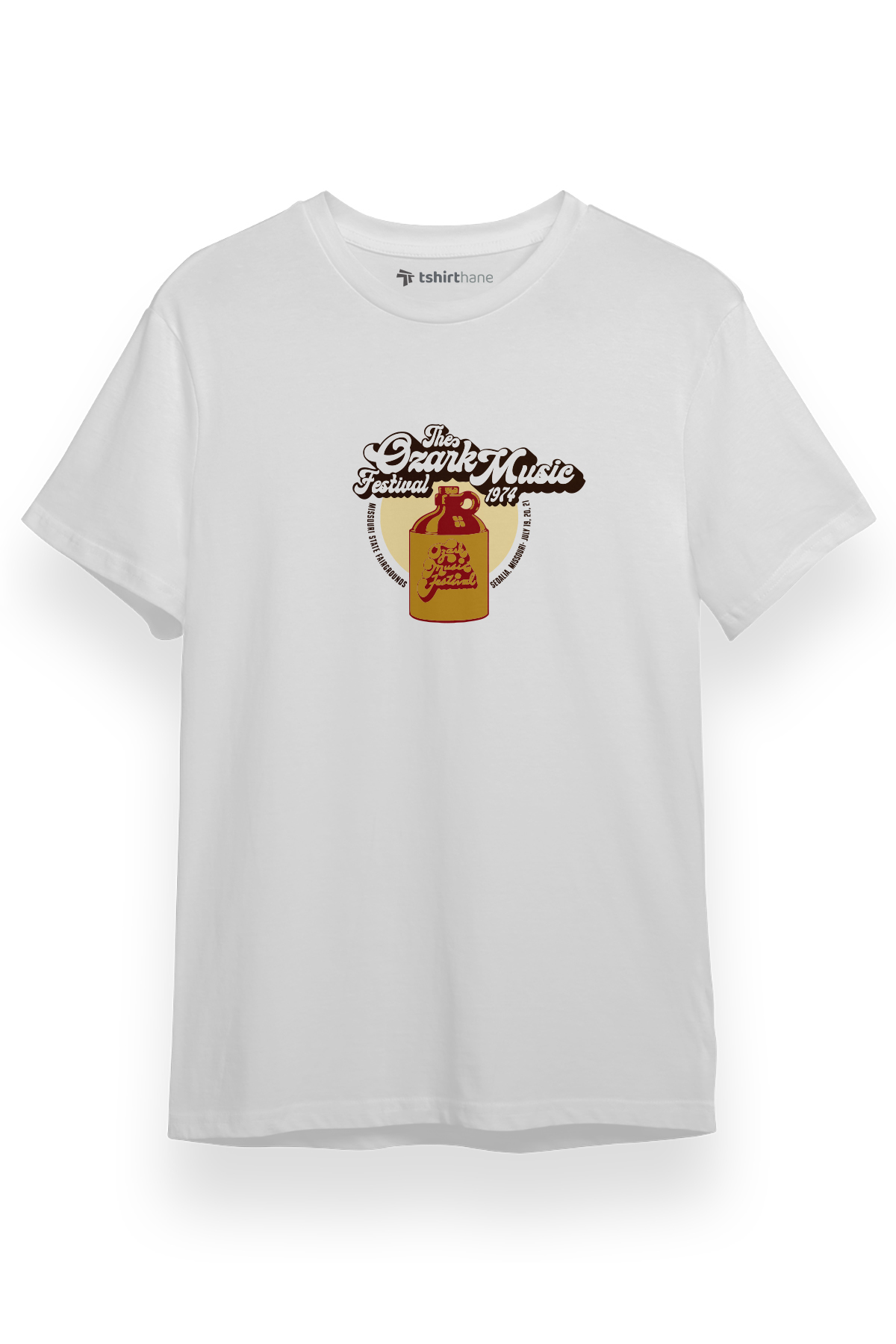 Ozark Music Festival 1974 Logo Beyaz Kısa kol Erkek Tshirt