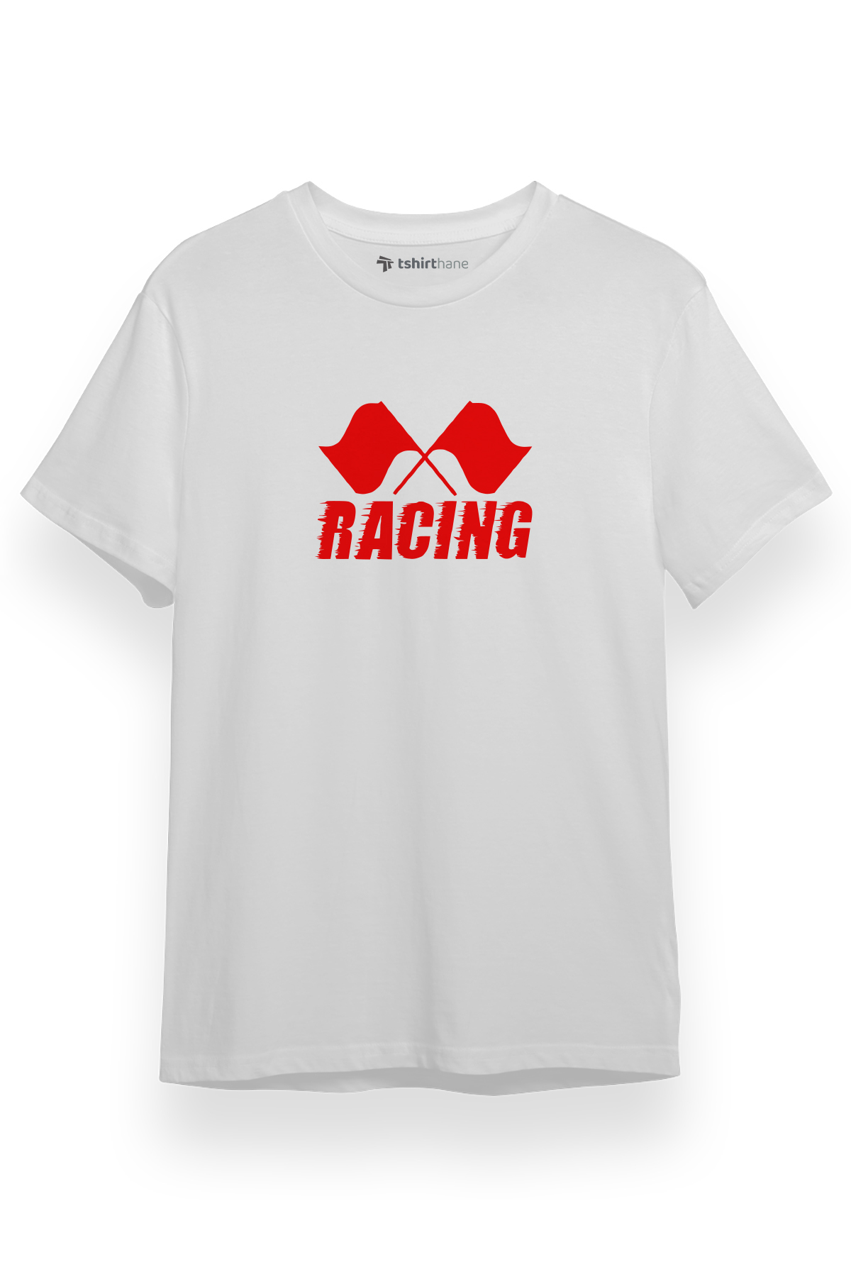 Racing Flag Beyaz Kısa kol Erkek Tshirt