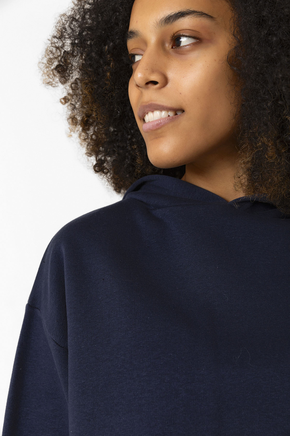 Basic Lacivert Kapüşonlu Crop Sweatshirt