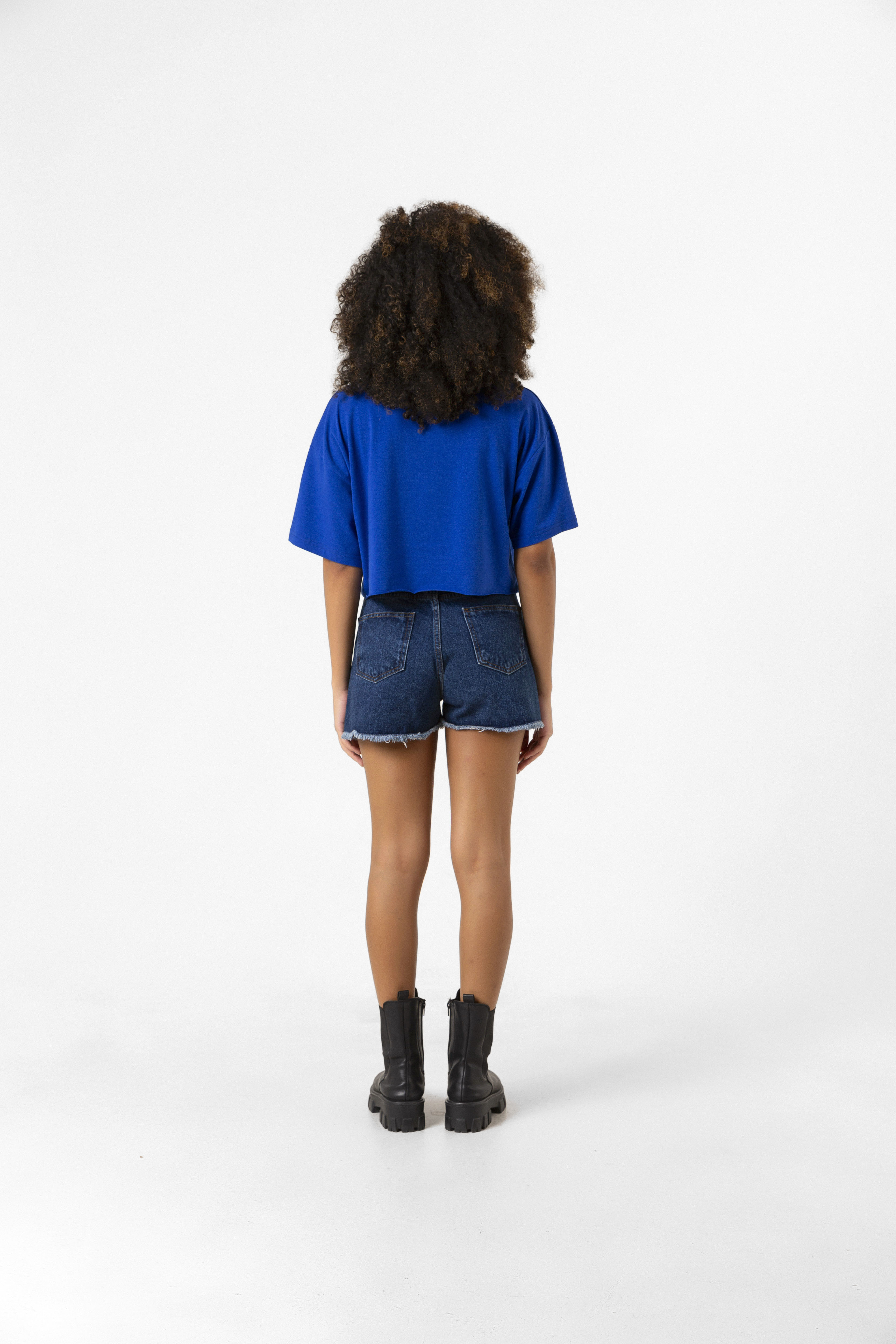 Basic Saks Mavi Oversize Crop Tshirt