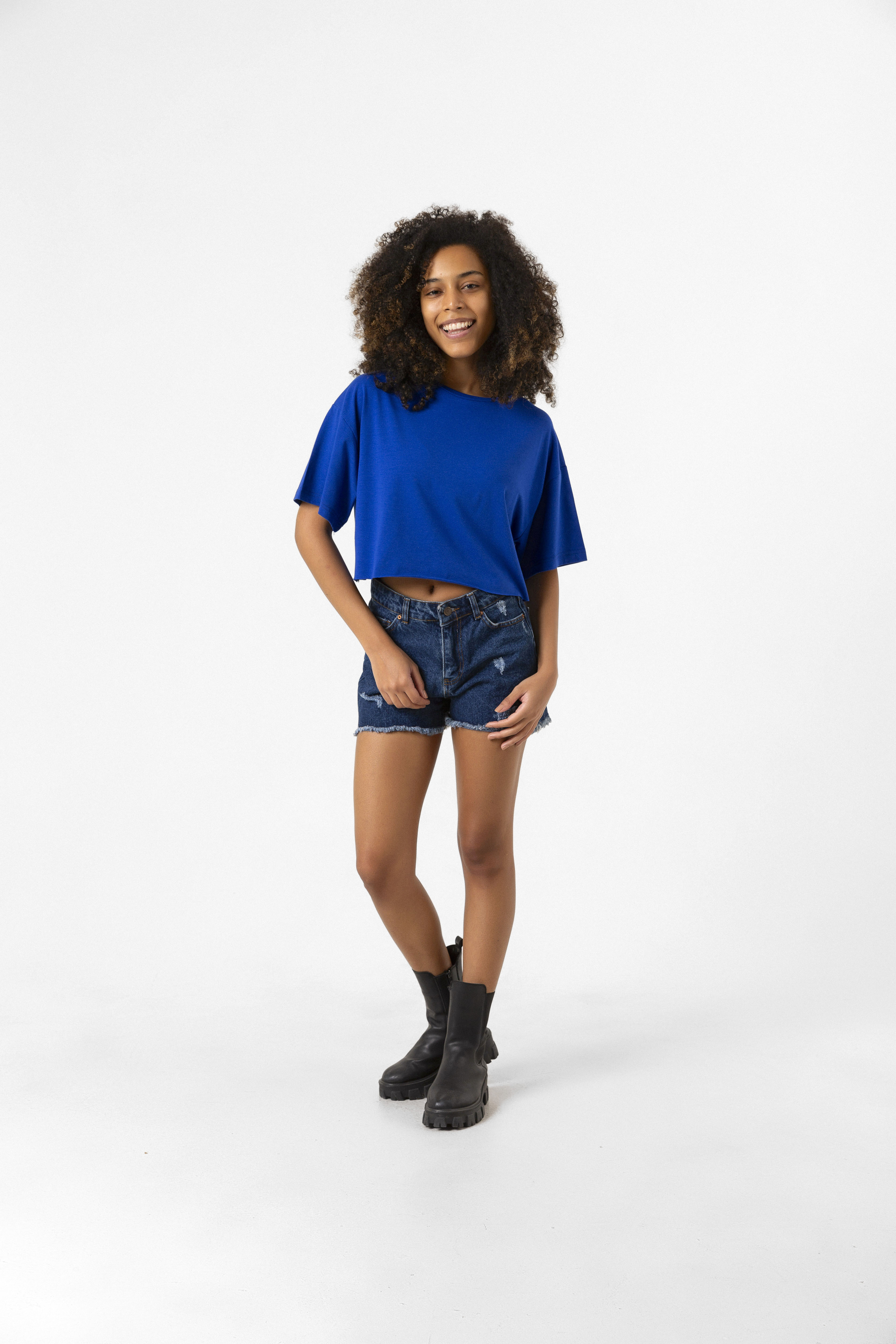 Basic Saks Mavi Oversize Crop Tshirt