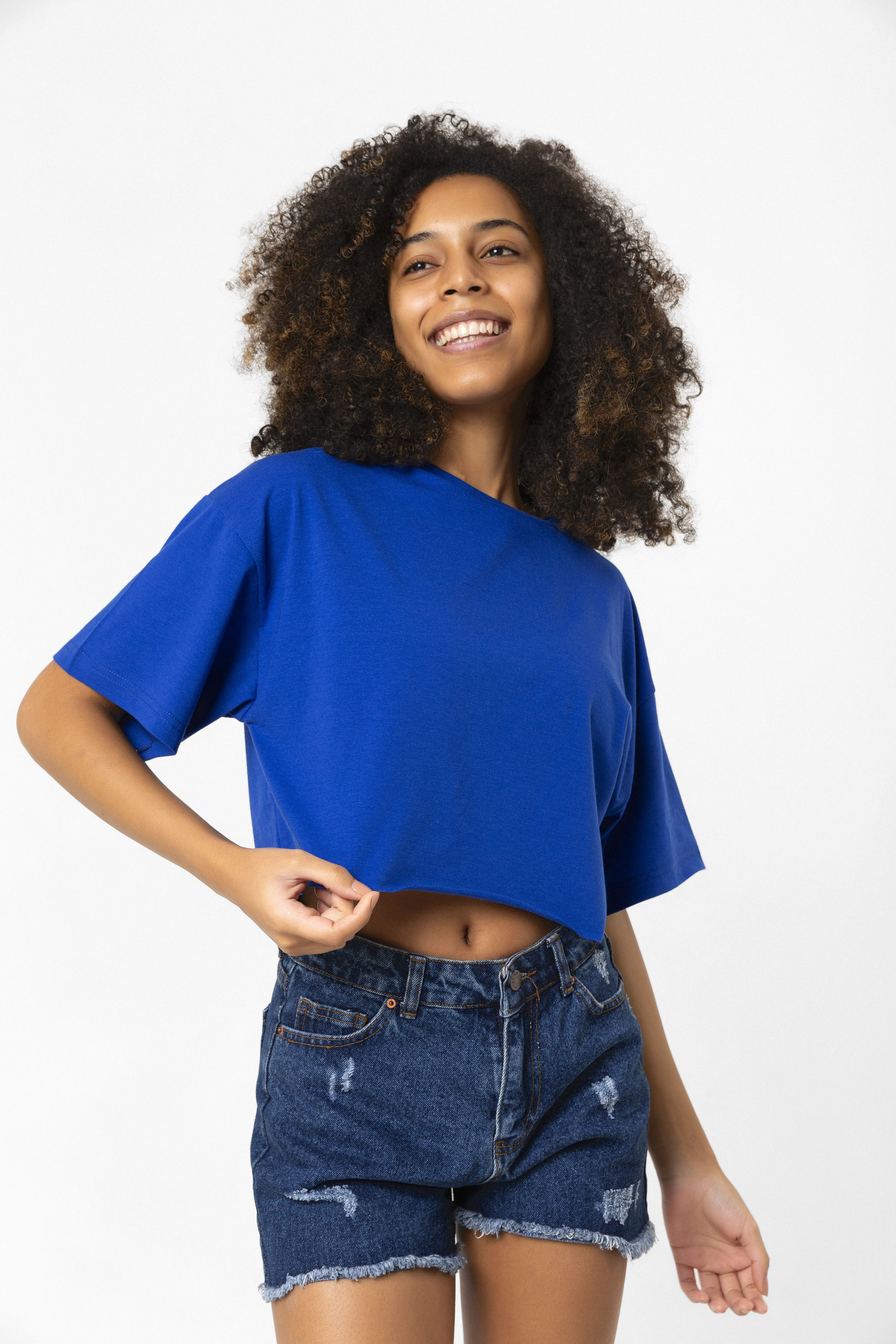 Basic Saks Mavi Oversize Crop Tshirt