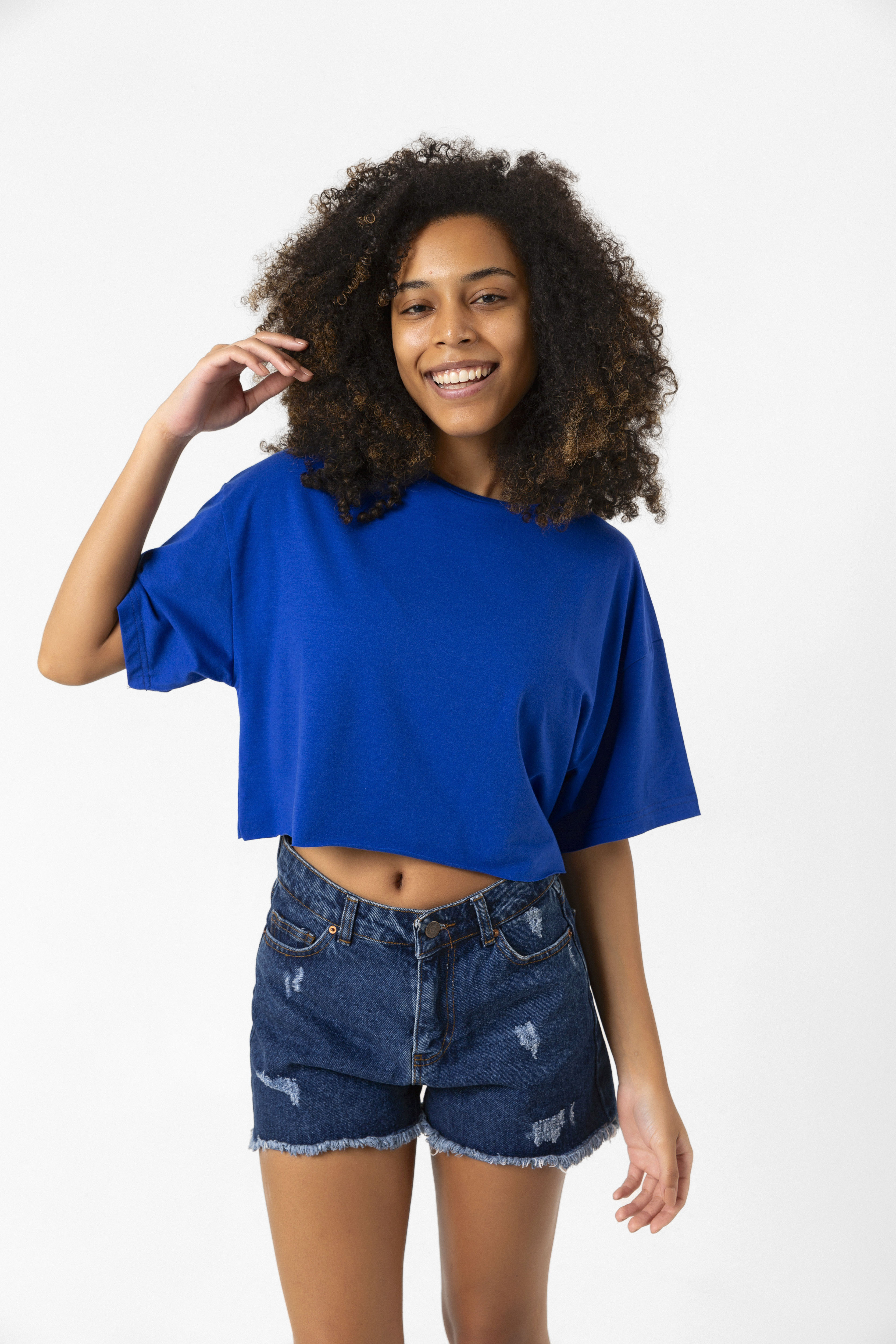 Basic Saks Mavi Oversize Crop Tshirt