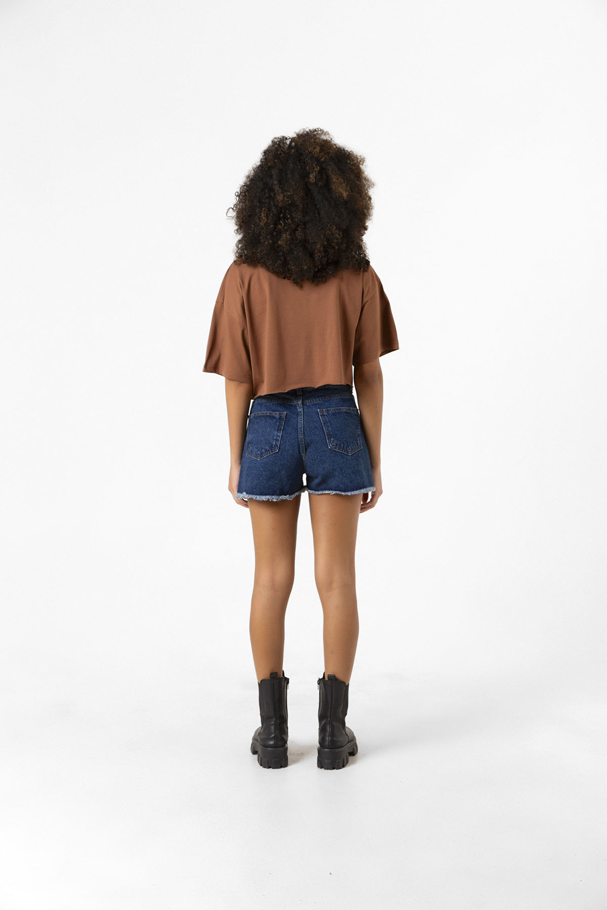 Basic Kahverengi Oversize Crop Tshirt