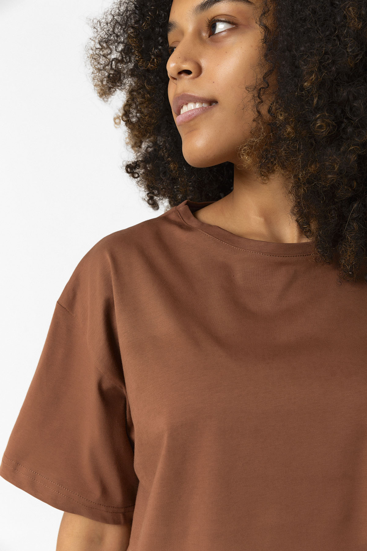 Basic Kahverengi Oversize Crop Tshirt