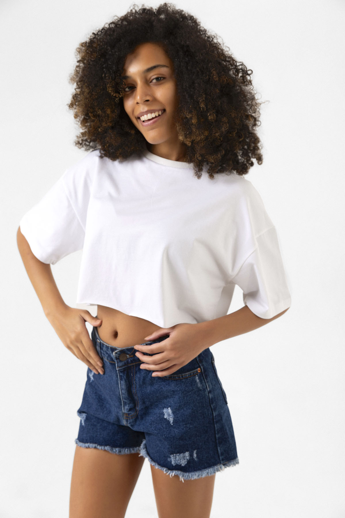 Basic Beyaz Oversize Crop Tshirt