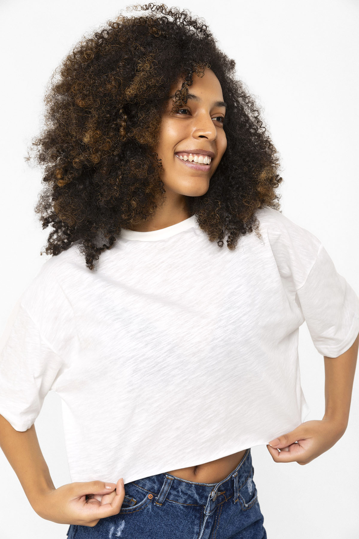 Basic Kırçıllı Beyaz Oversize Crop Tshirt