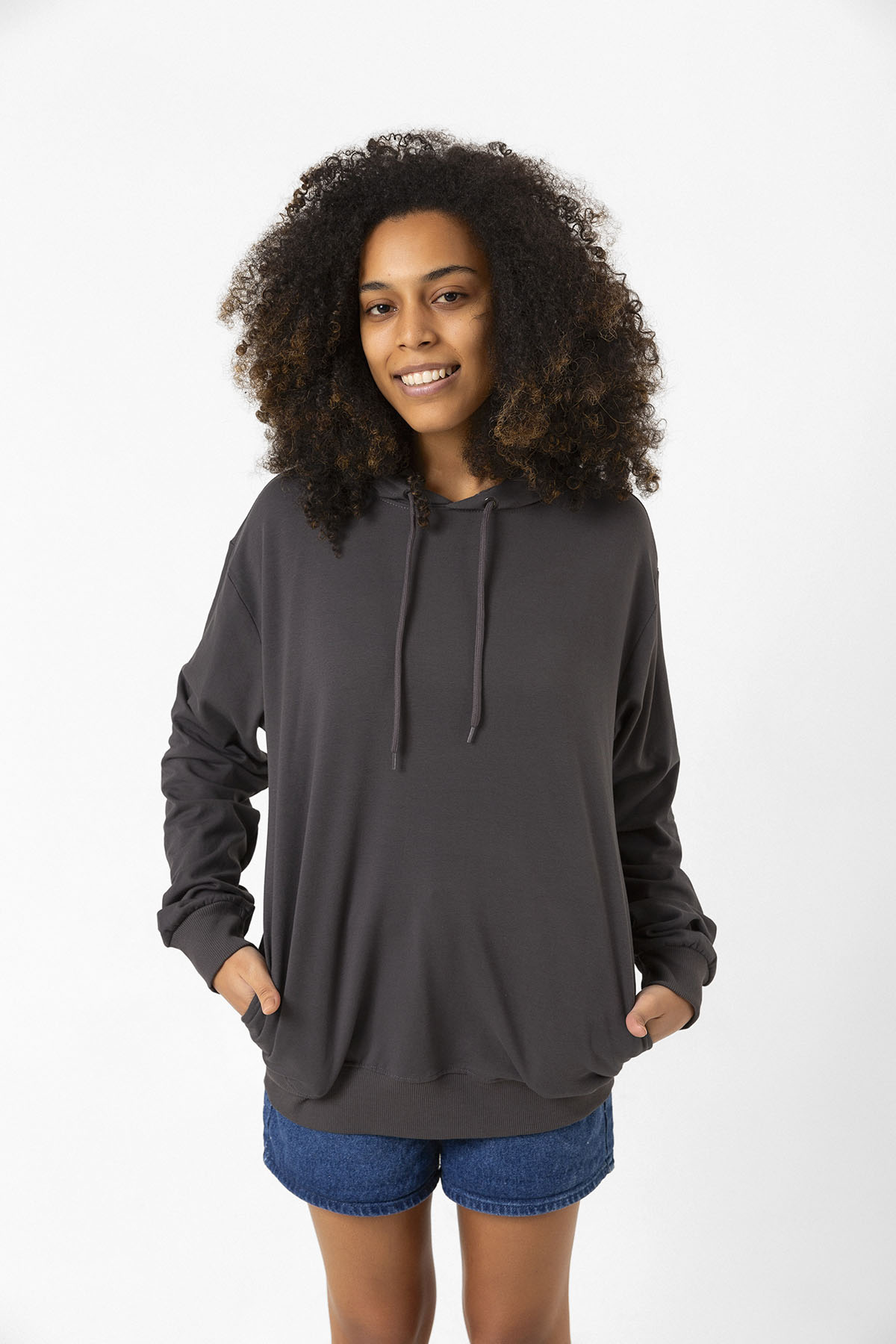 Füme Basic Oversize Kadın Kapüşonlu Hoodie 2 iplik Sweatshirt