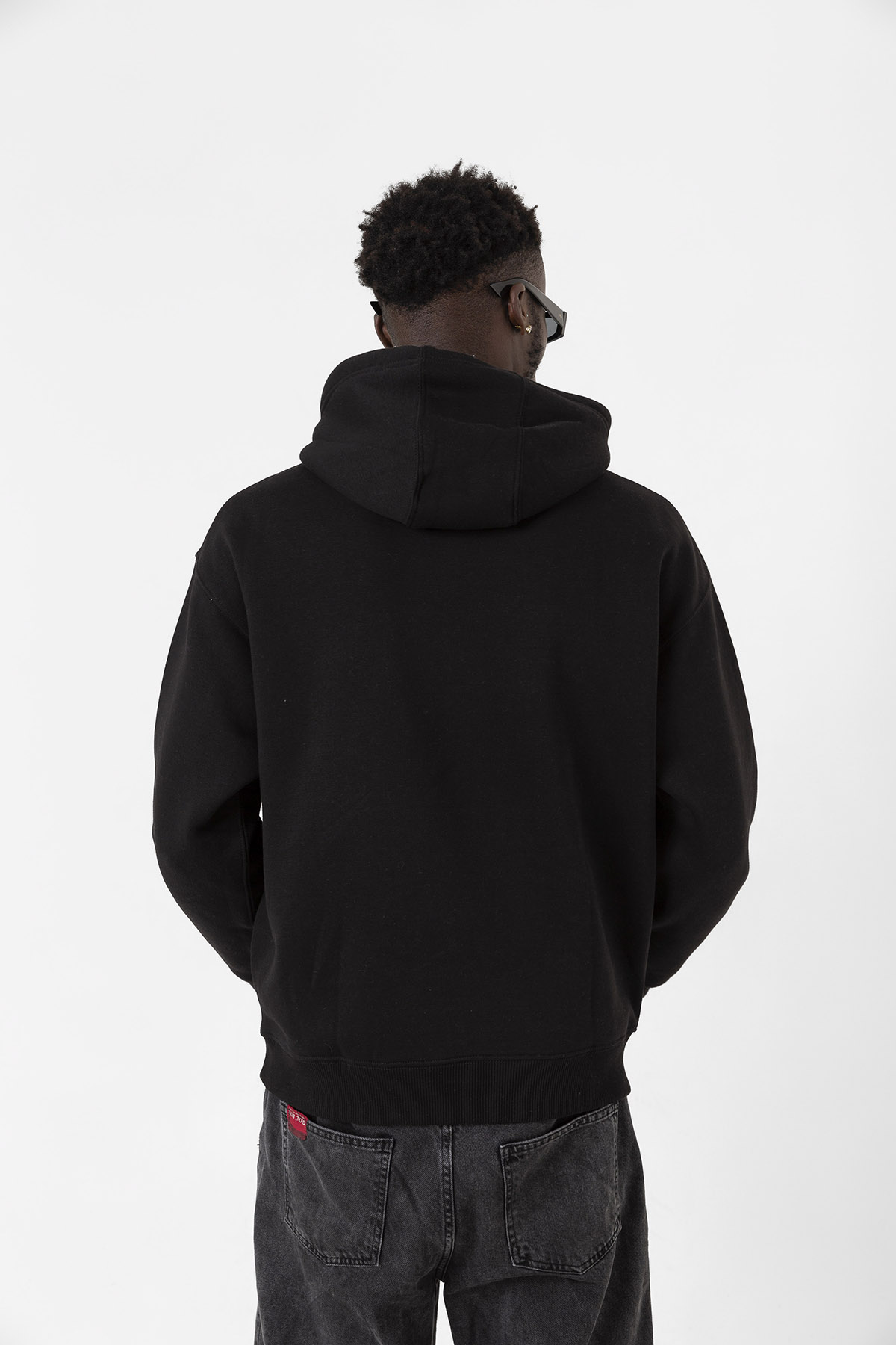 Siyah Basic Oversize Erkek Kapüşonlu Hoodie 3 iplik Sweatshirt