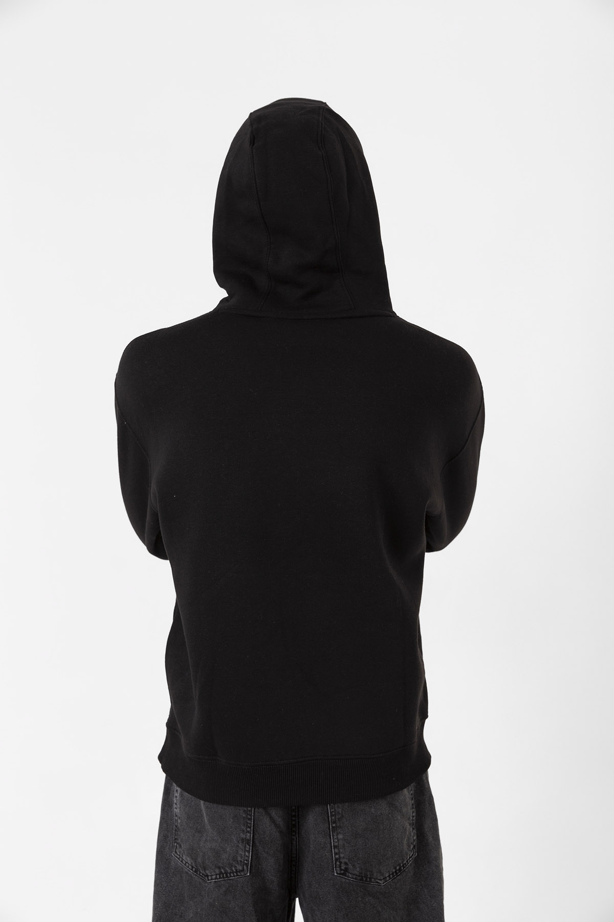 Siyah Basic Oversize Erkek Kapüşonlu Hoodie 3 iplik Sweatshirt