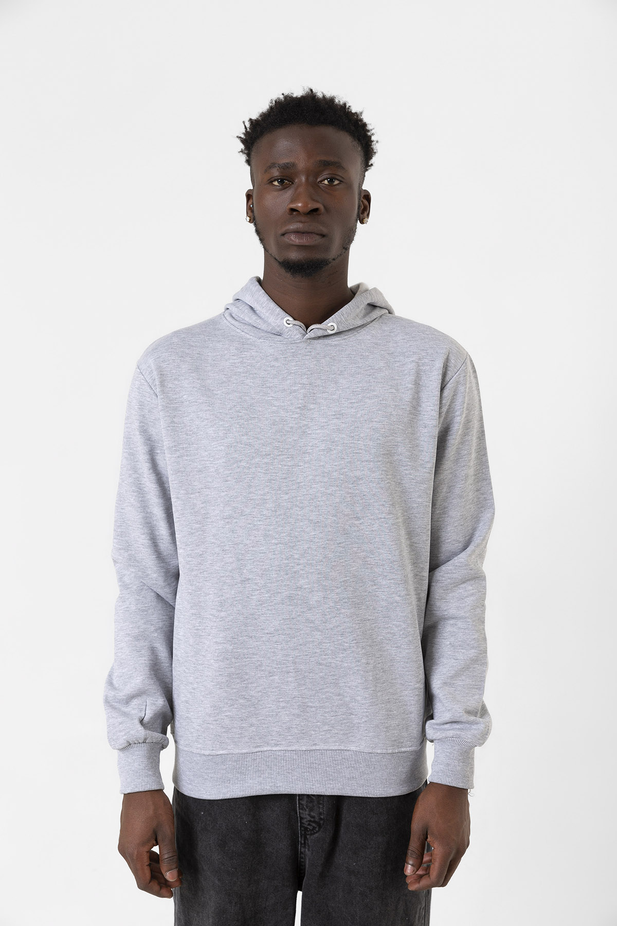 Gri Basic Oversize Erkek Kapüşonlu Hoodie 3 iplik Sweatshirt