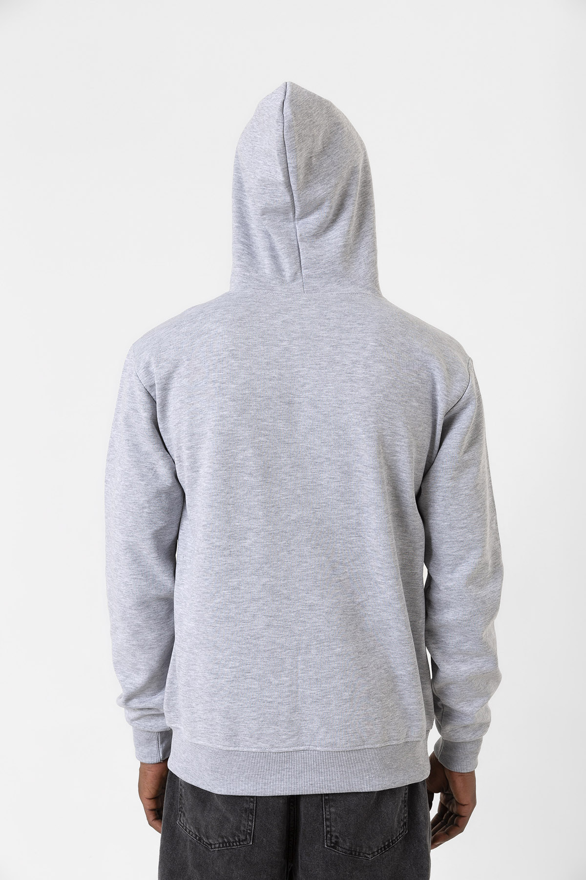 Gri Basic Oversize Erkek Kapüşonlu Hoodie 3 iplik Sweatshirt